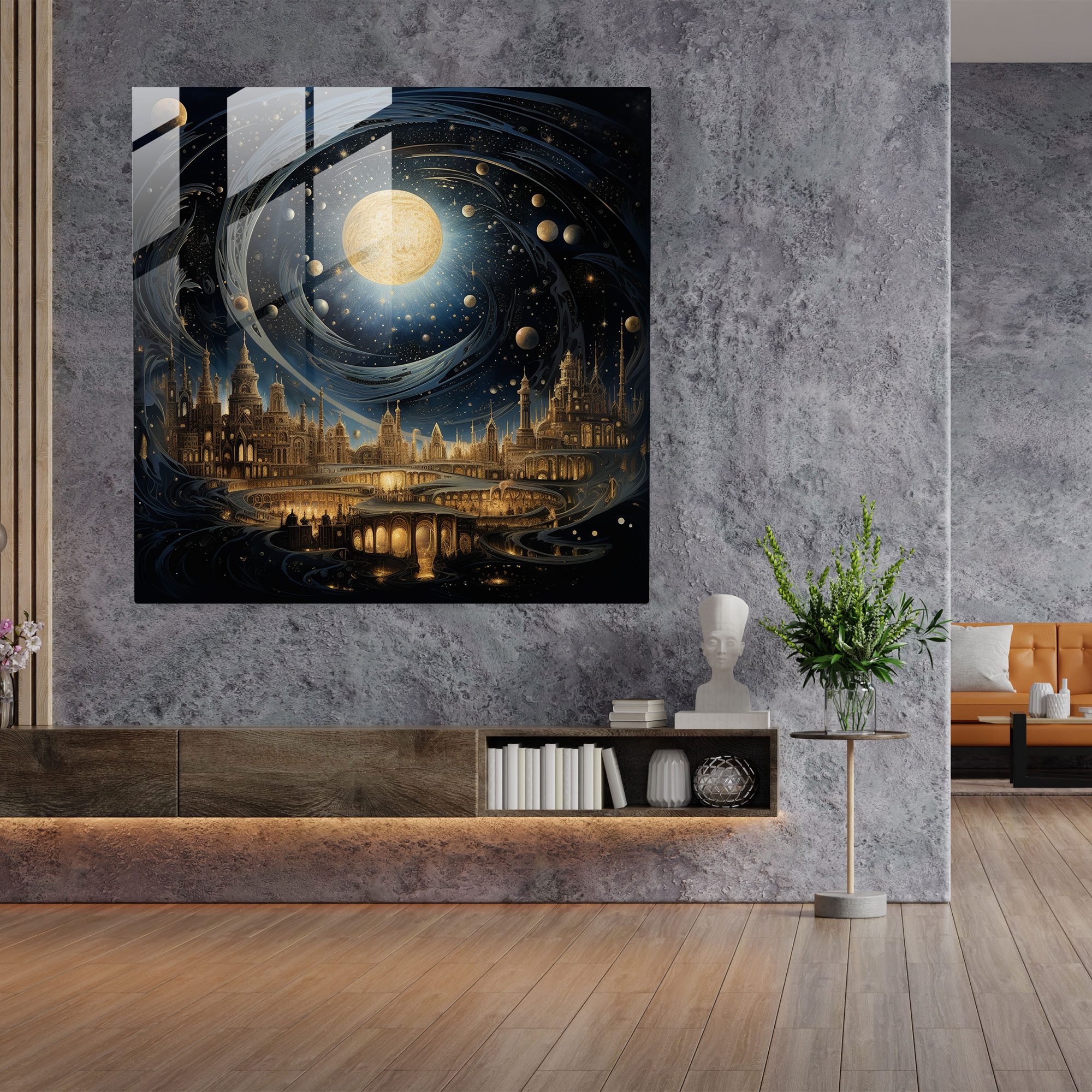 Kutsal Kur'an Cam Tablo - Göksel Dünyalar - Kutsal Kur'an Modern Sanat Cam Tablo Cam Sanat