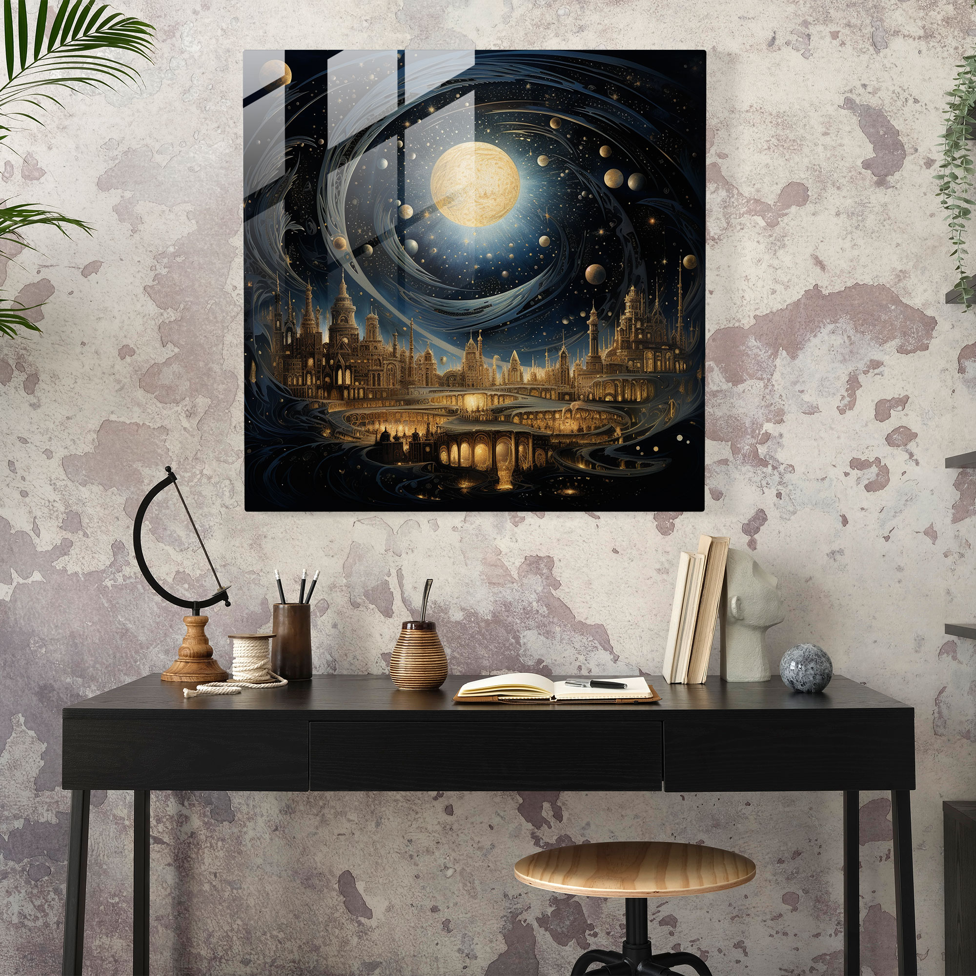 Kutsal Kur'an Cam Tablo - Göksel Dünyalar - Kutsal Kur'an Modern Sanat Cam Tablo Cam Sanat