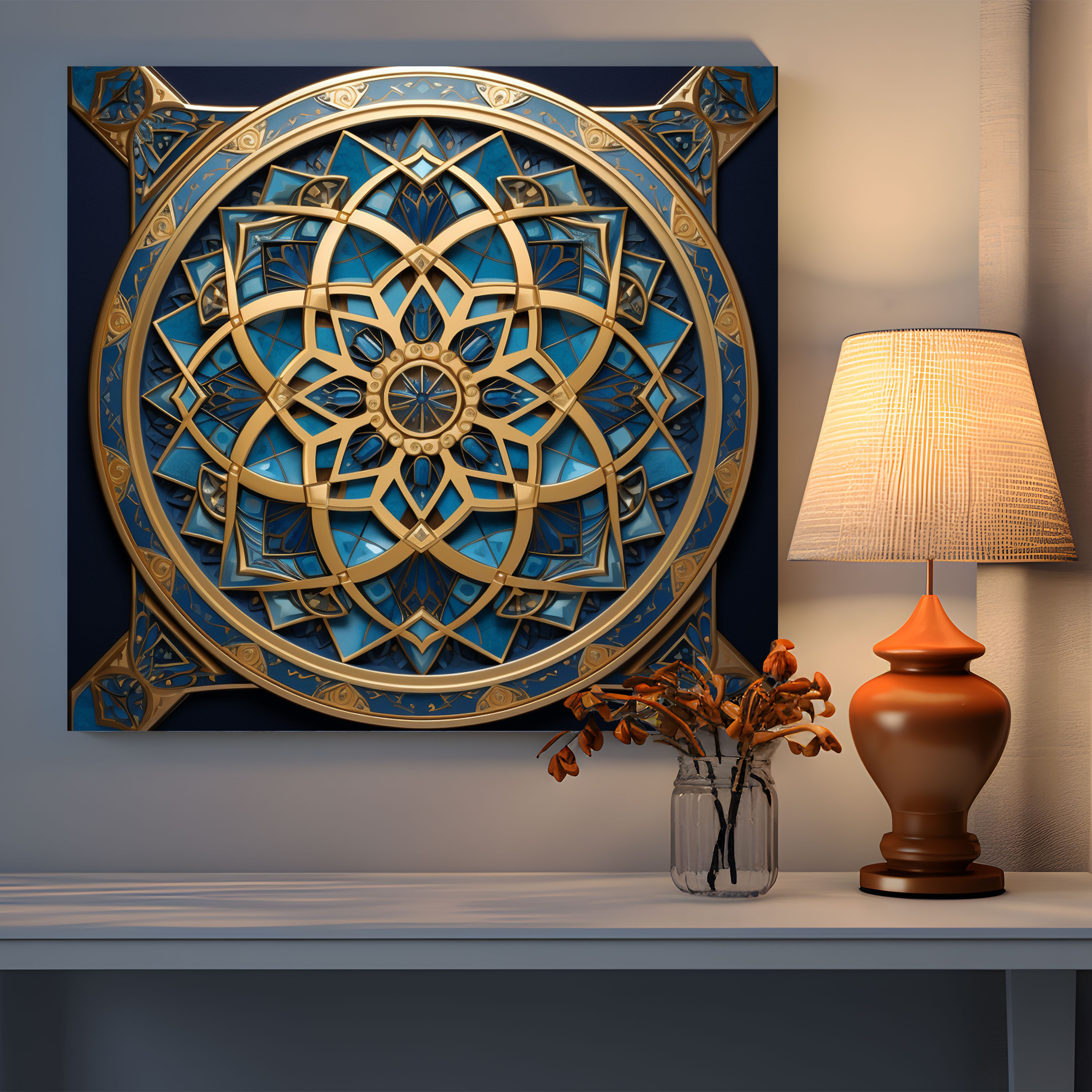 Holy Quran Canvas Print - Islamic Geometric Art - Holy Quran, Wall Art, Gold And Blue, Islamic Geometric Art