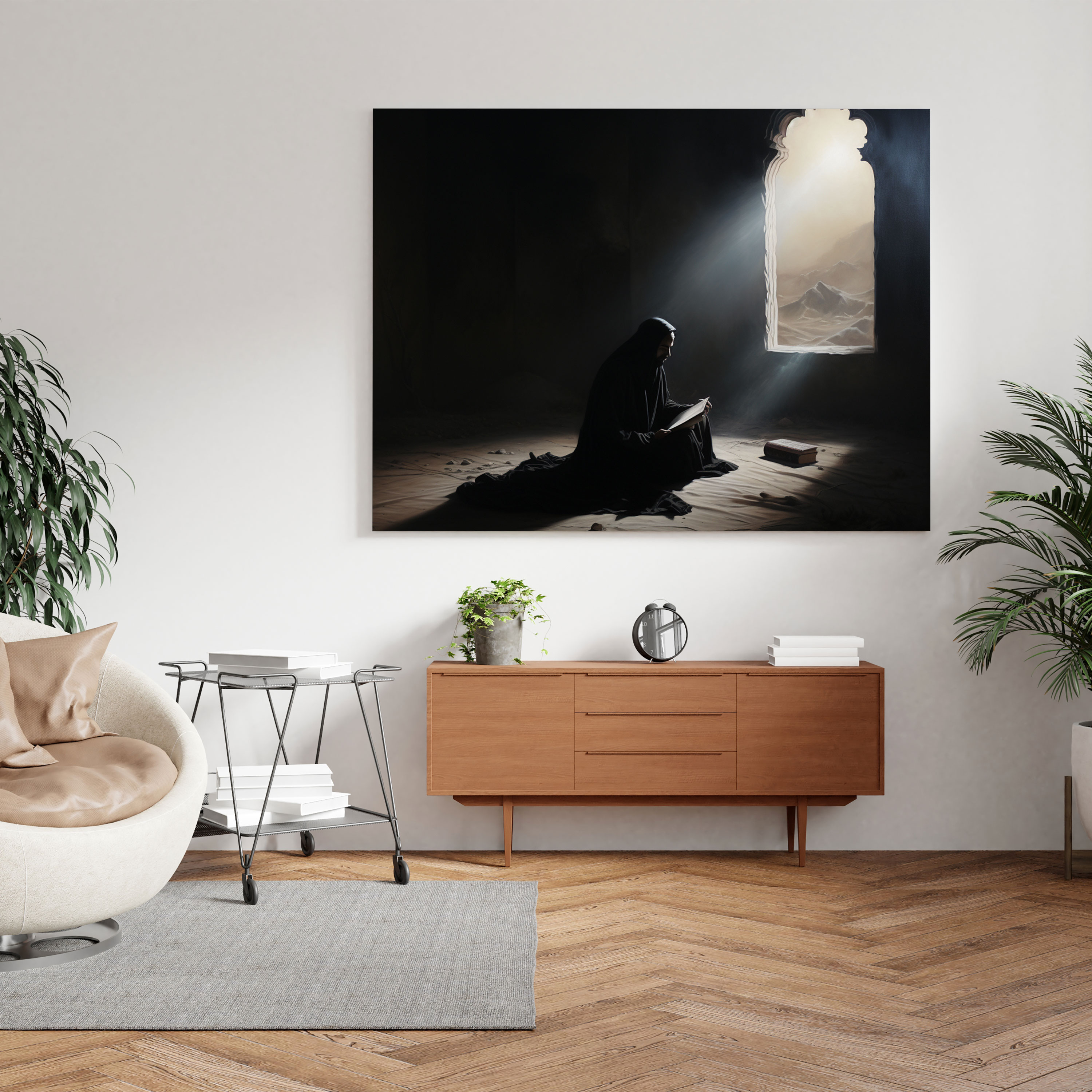 Holy Quran Wall Decoration - Serene Monochromatic Canvas Print - Holy Quran, Canvas Print, Holy Quran, Wall Art
