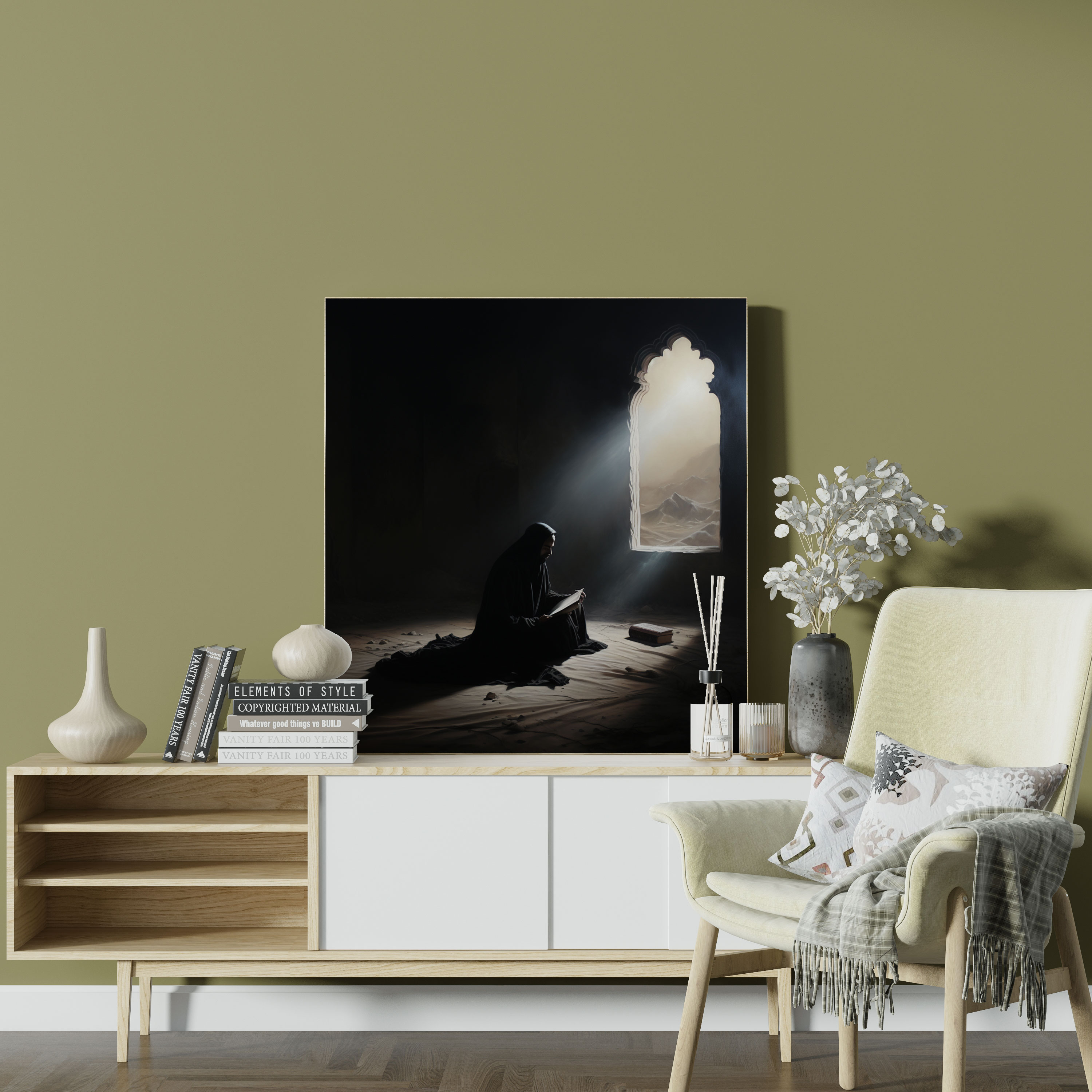 Holy Quran Wall Decoration - Serene Monochromatic Canvas Print - Holy Quran, Canvas Print, Holy Quran, Wall Art