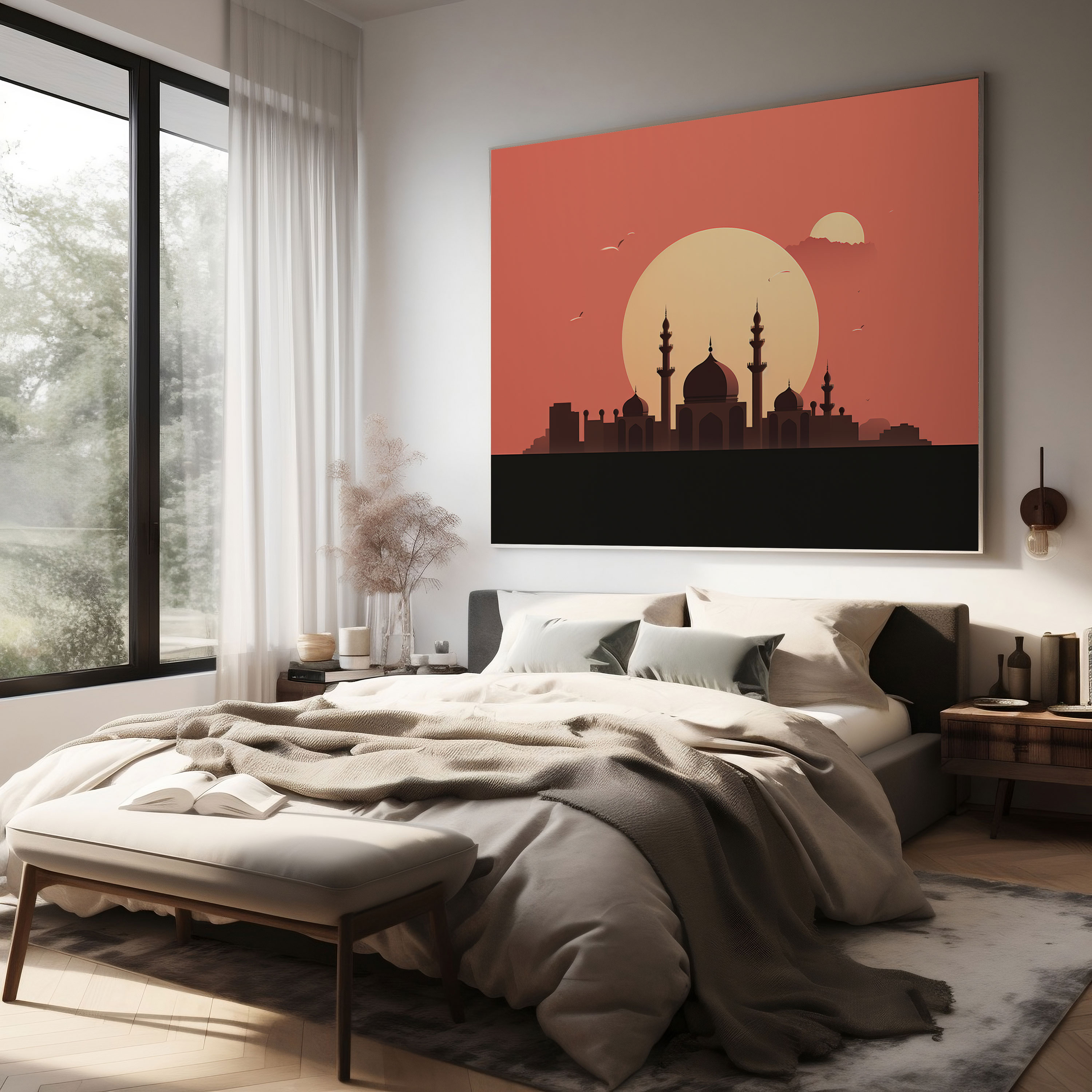 Holy Quran Wall Decoration - Mosque Silhouette - Holy Quran, Mosque Silhouette, Canvas, Wall Decoration