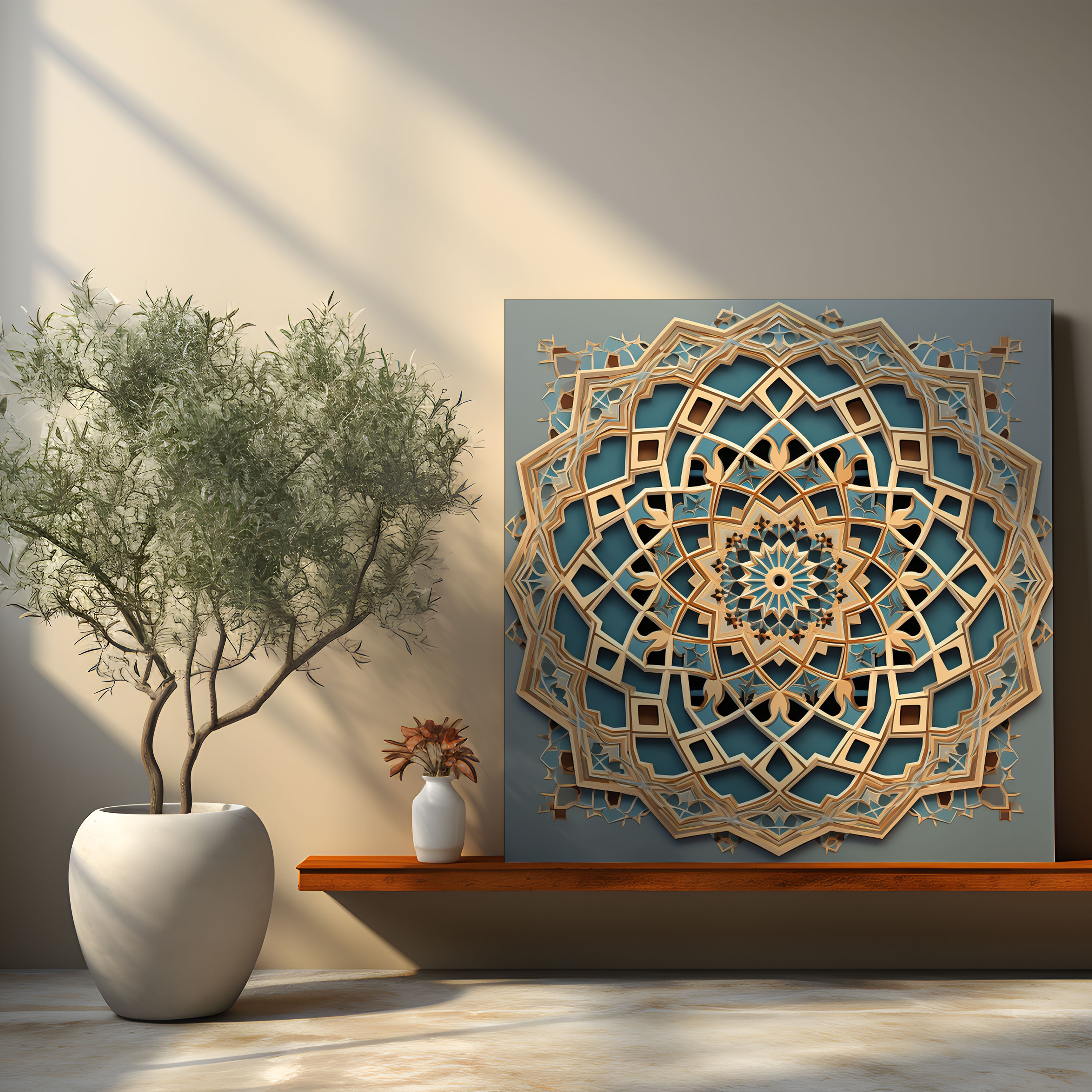 Kutsal Kuran Kanvas Tablo - İslami Geometrik Desen - Duvar Sanatı