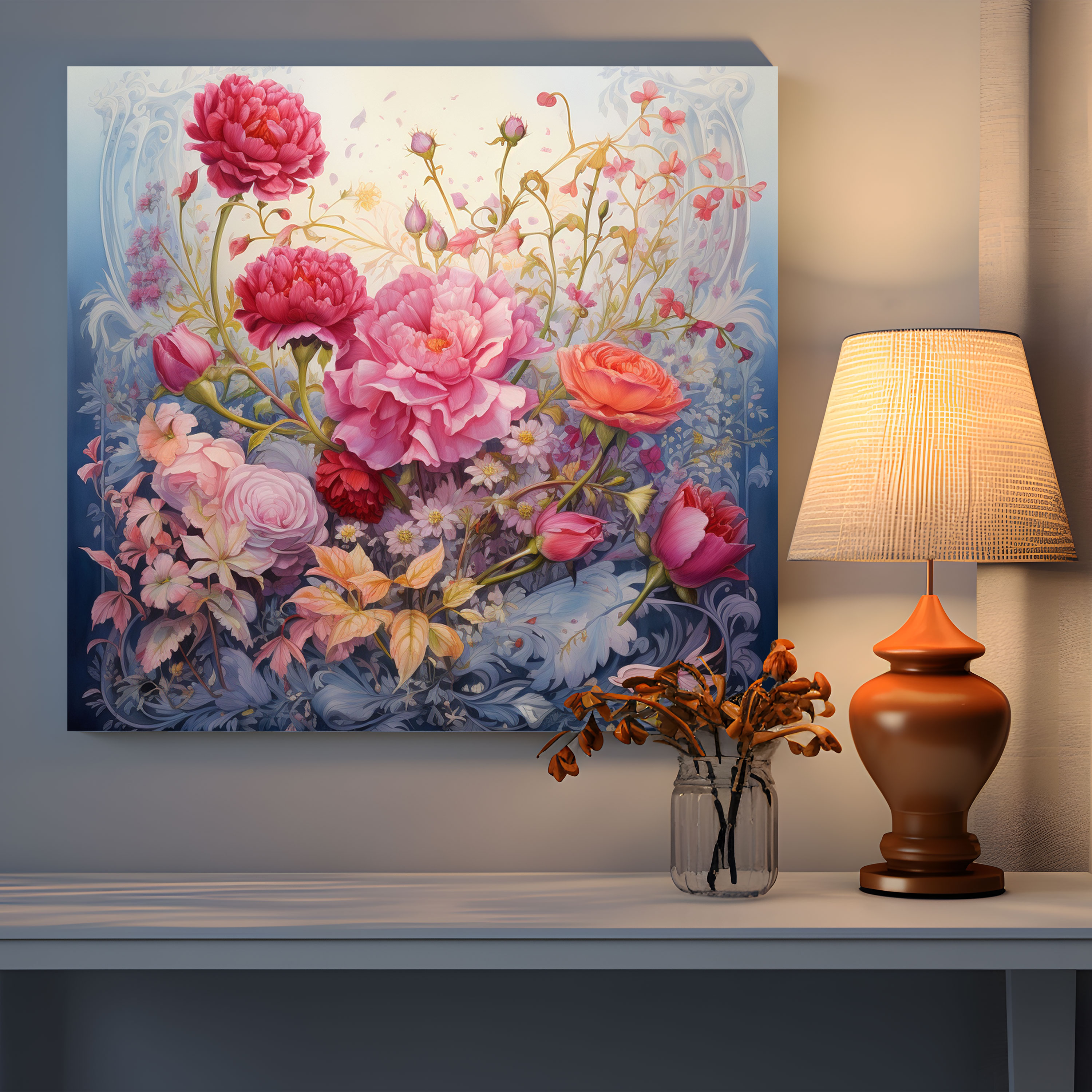 Kutsal Kuran Duvar Sanatı - Suluboya Floral Kuran - Kutsal Kuran Suluboya Tablo Kanvas Tablo Duvar Dekorasyonu