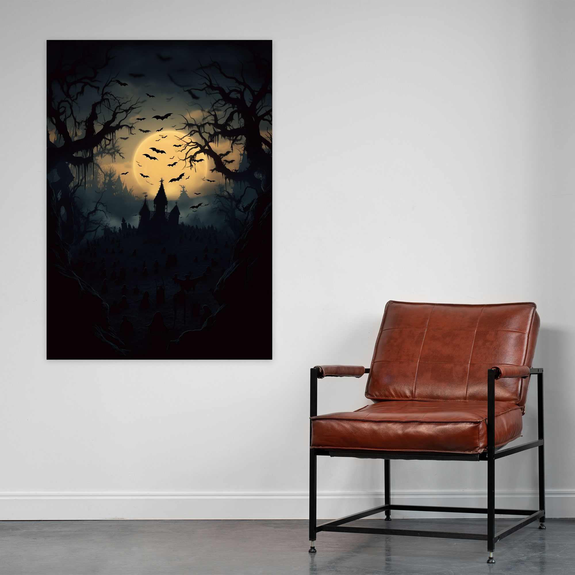 Horror Graveyard Silhouette Wall Art - Horror, Ominous, Home Decoration, Graveyard Silhouette