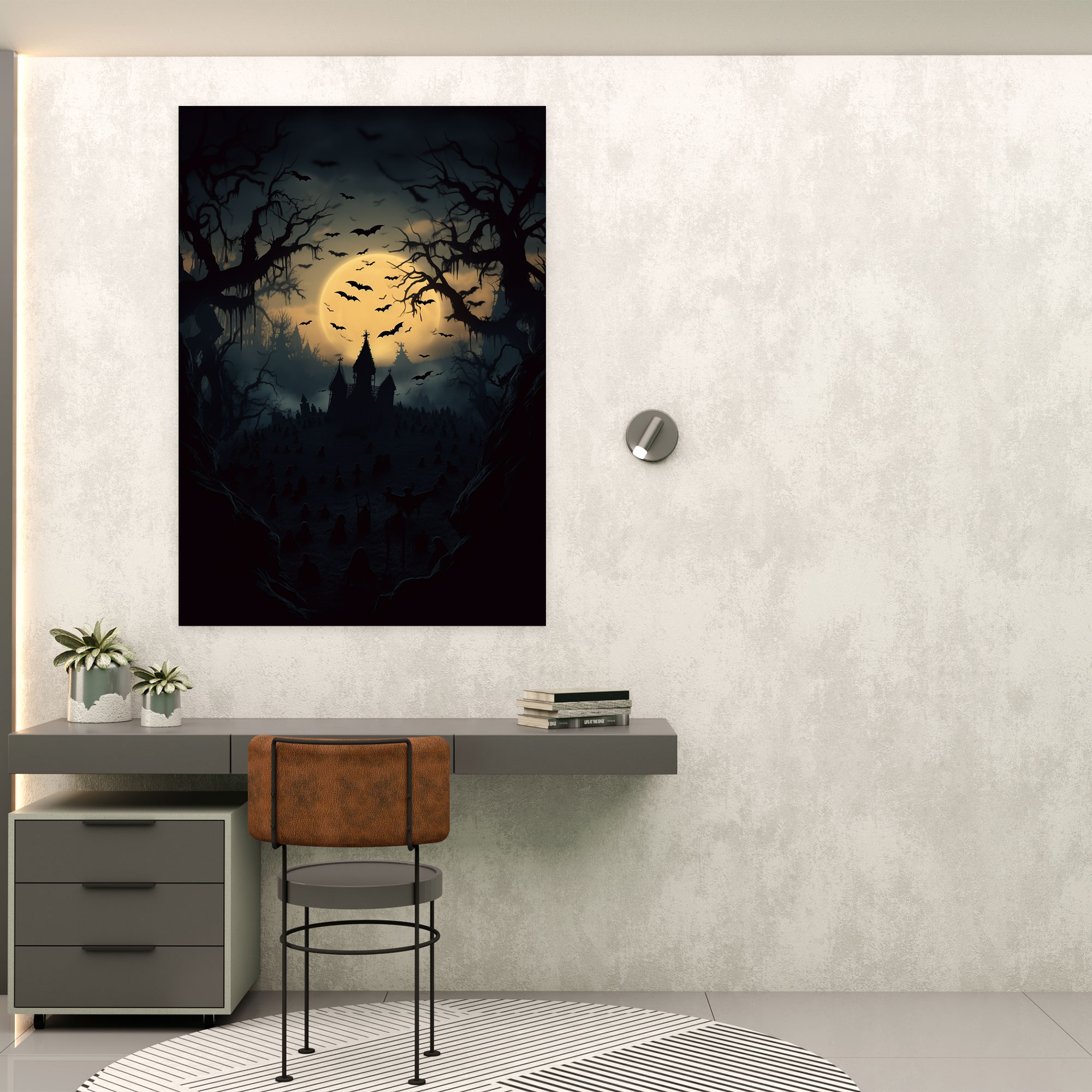 Horror Graveyard Silhouette Wall Art - Horror, Ominous, Home Decoration, Graveyard Silhouette