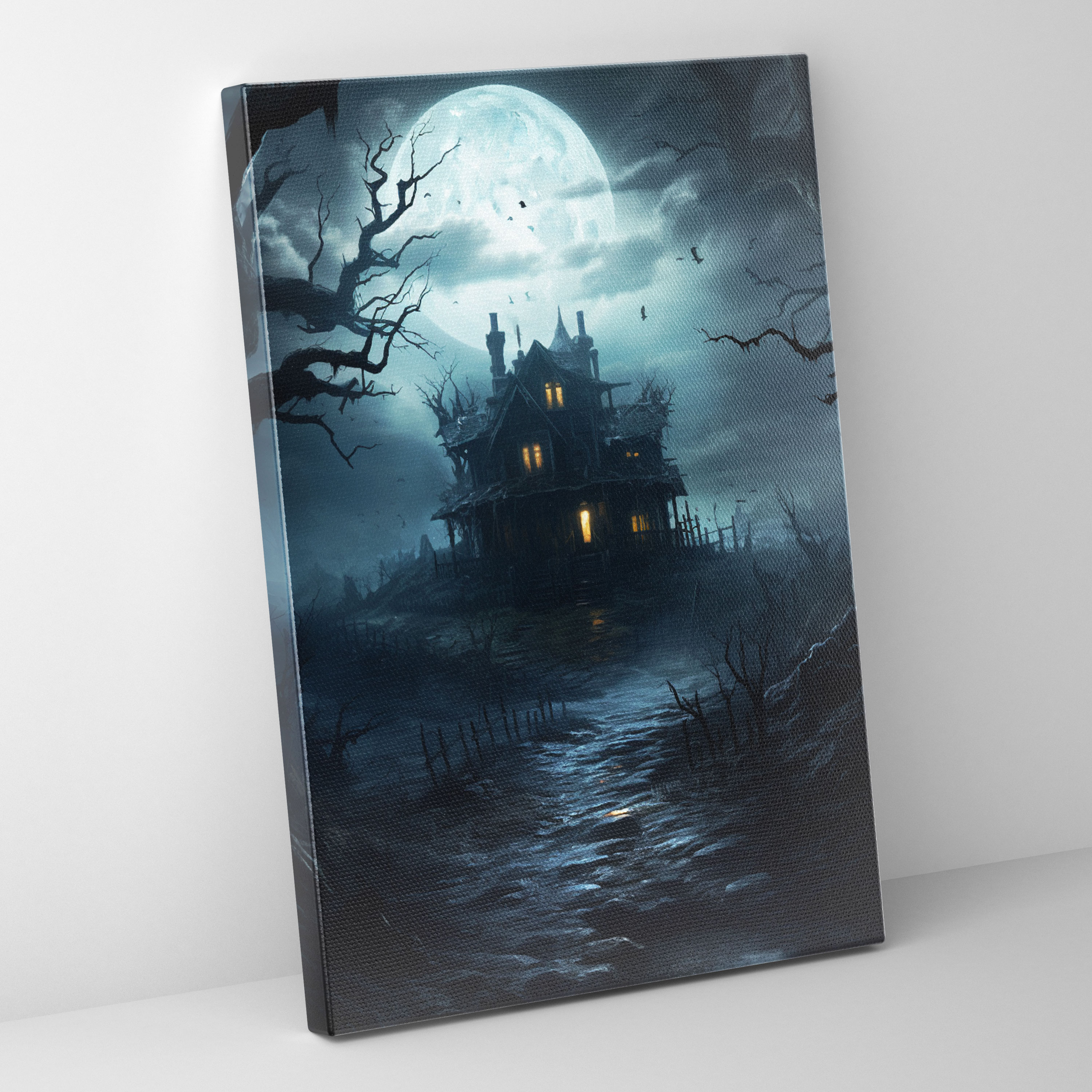 Horror Haunted House Canvas Print - Horror, Horror, Wall Art, Misty Surroundings