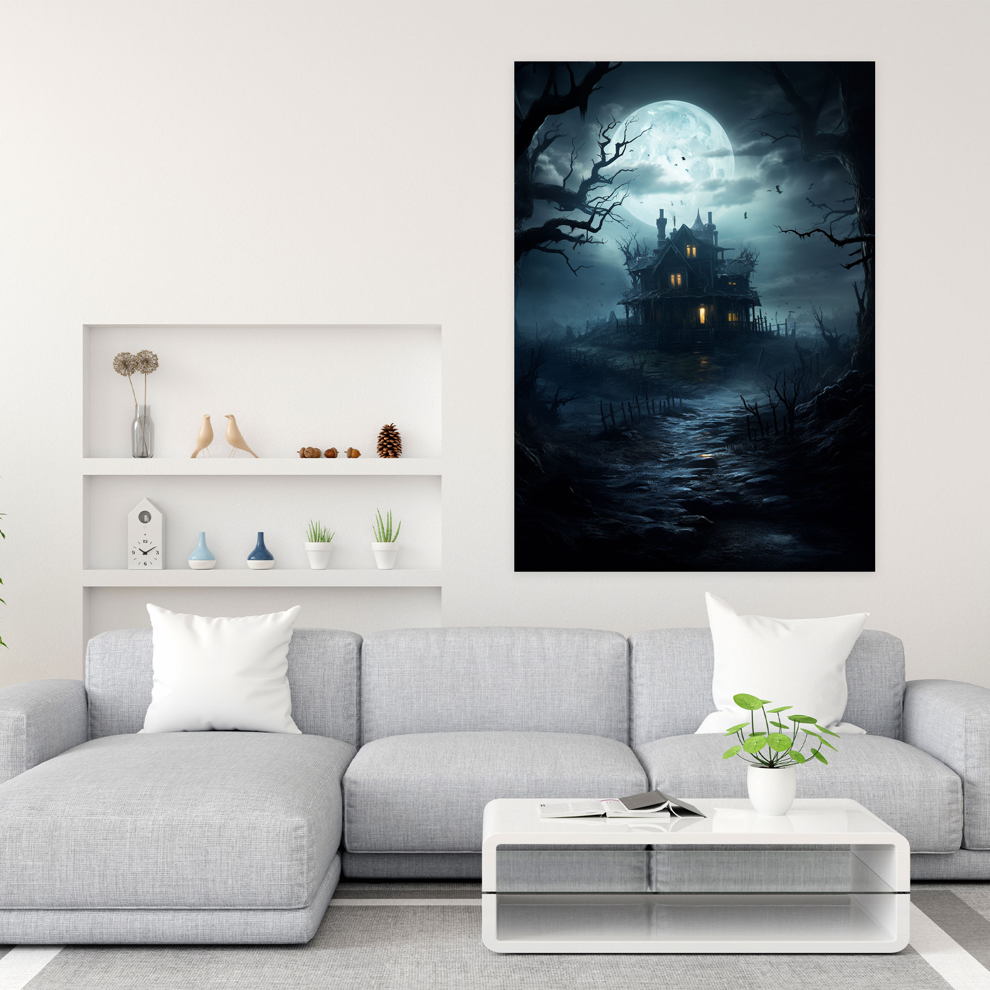 Horror Haunted House Canvas Print - Horror, Horror, Wall Art, Misty Surroundings