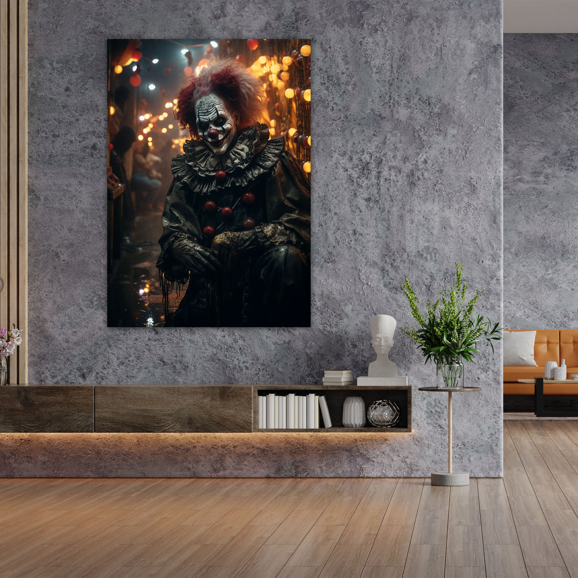 Horror Creepy Clown Canvas Print - Horror, Terrifying, Night, Wall Art