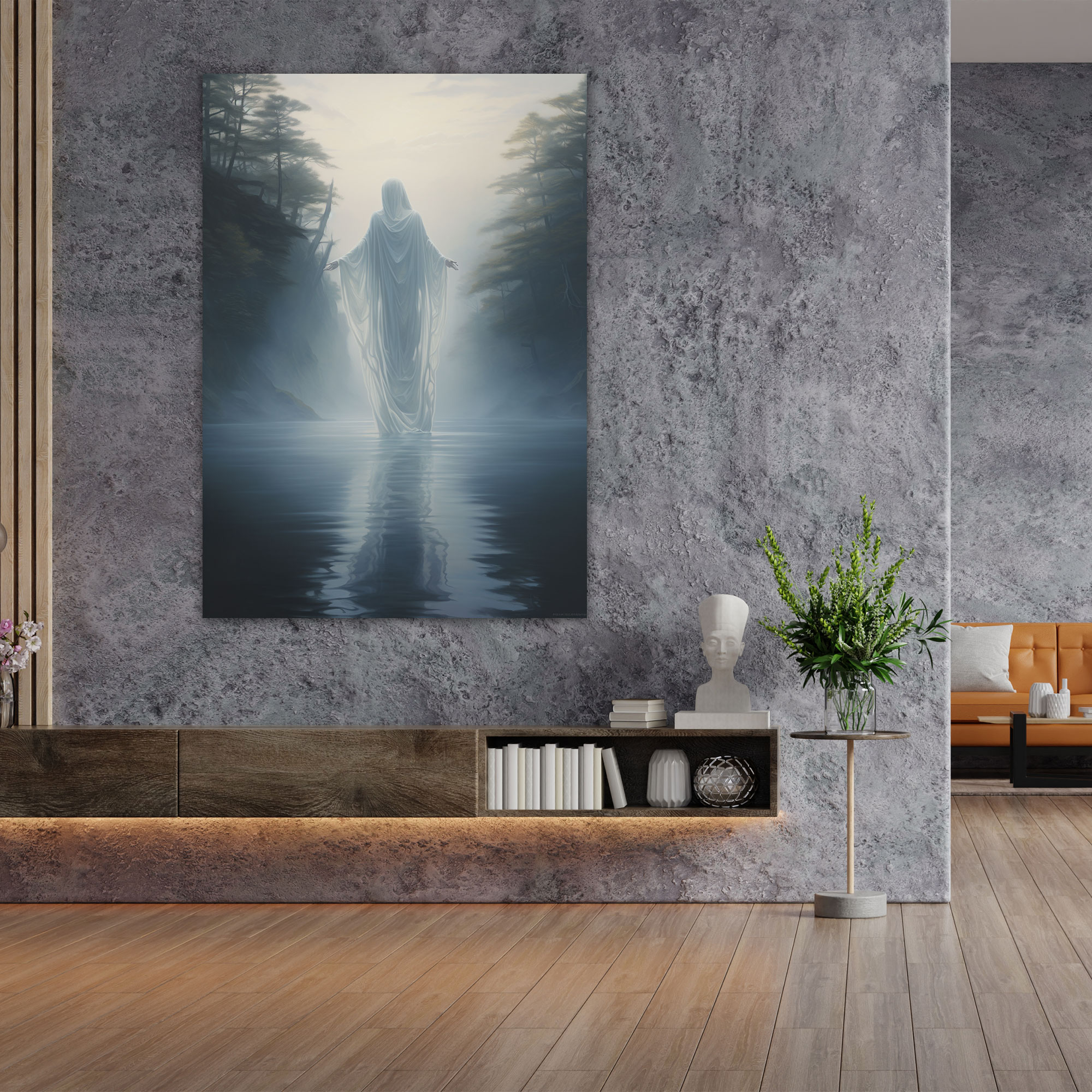 Horror Ghostly Figure Canvas Print - Horror, Wall Decoration, Misty Lake, Mystery
