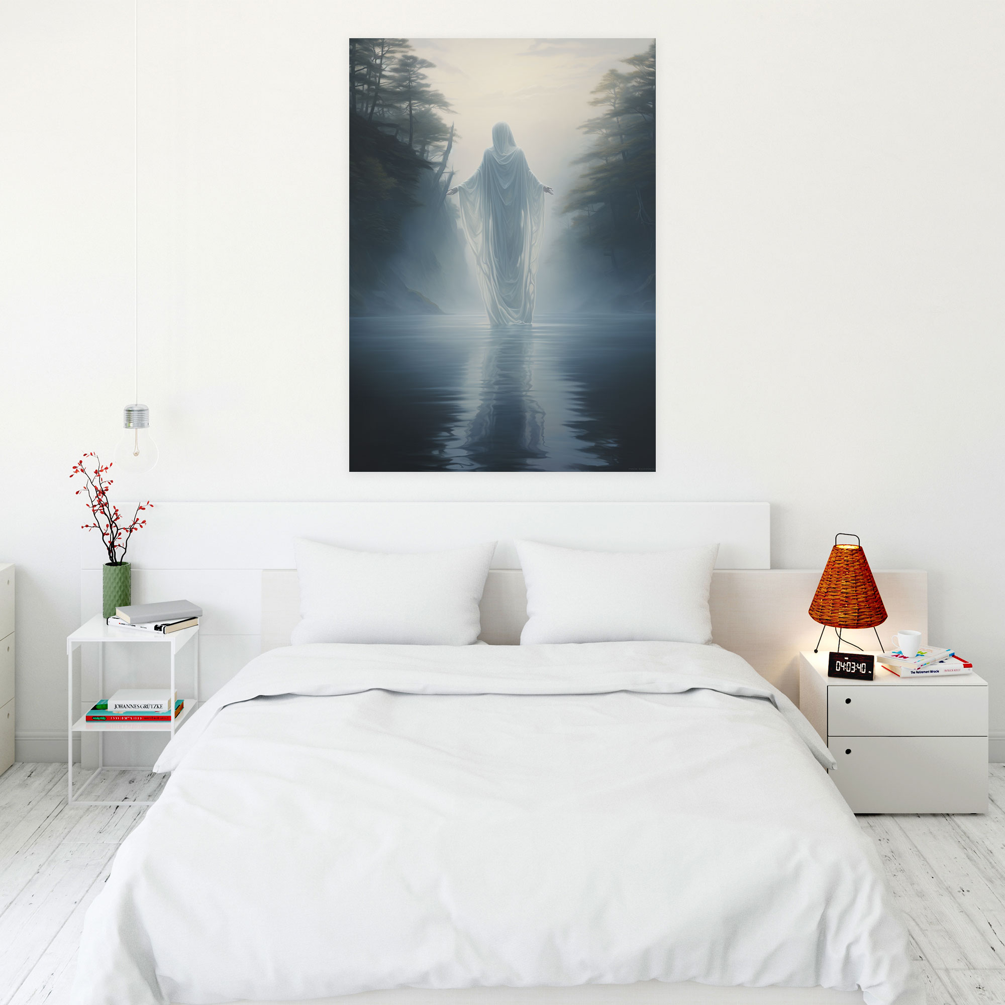 Horror Ghostly Figure Canvas Print - Horror, Wall Decoration, Misty Lake, Mystery
