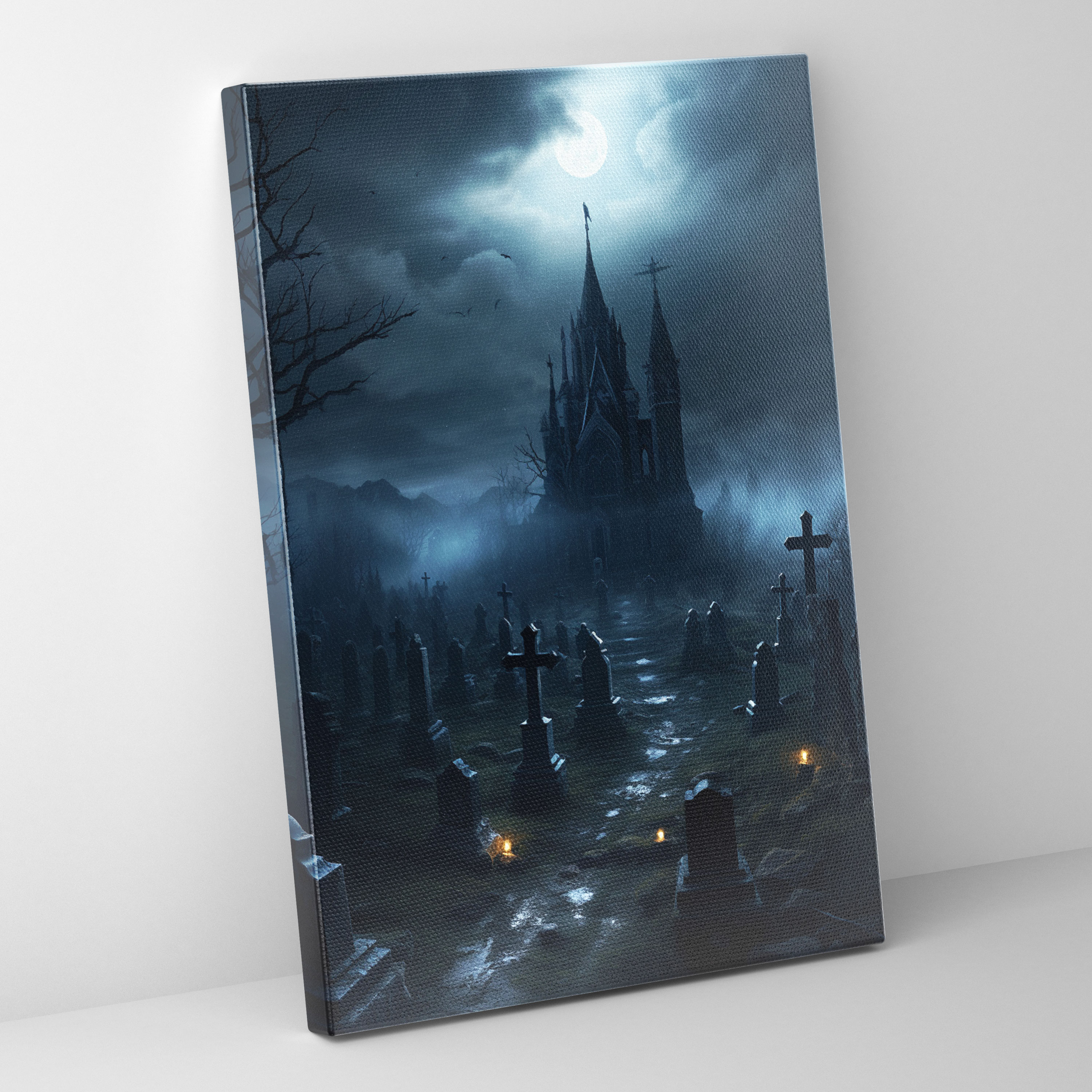 Horror Moonlit Graveyard Canvas Print - Horror, Eerily Beautiful, Darkness, Canvas Wall Art
