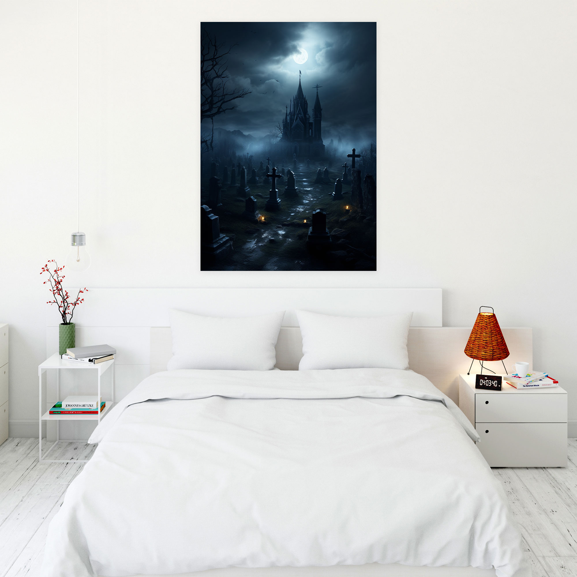 Horror Moonlit Graveyard Canvas Print - Horror, Eerily Beautiful, Darkness, Canvas Wall Art
