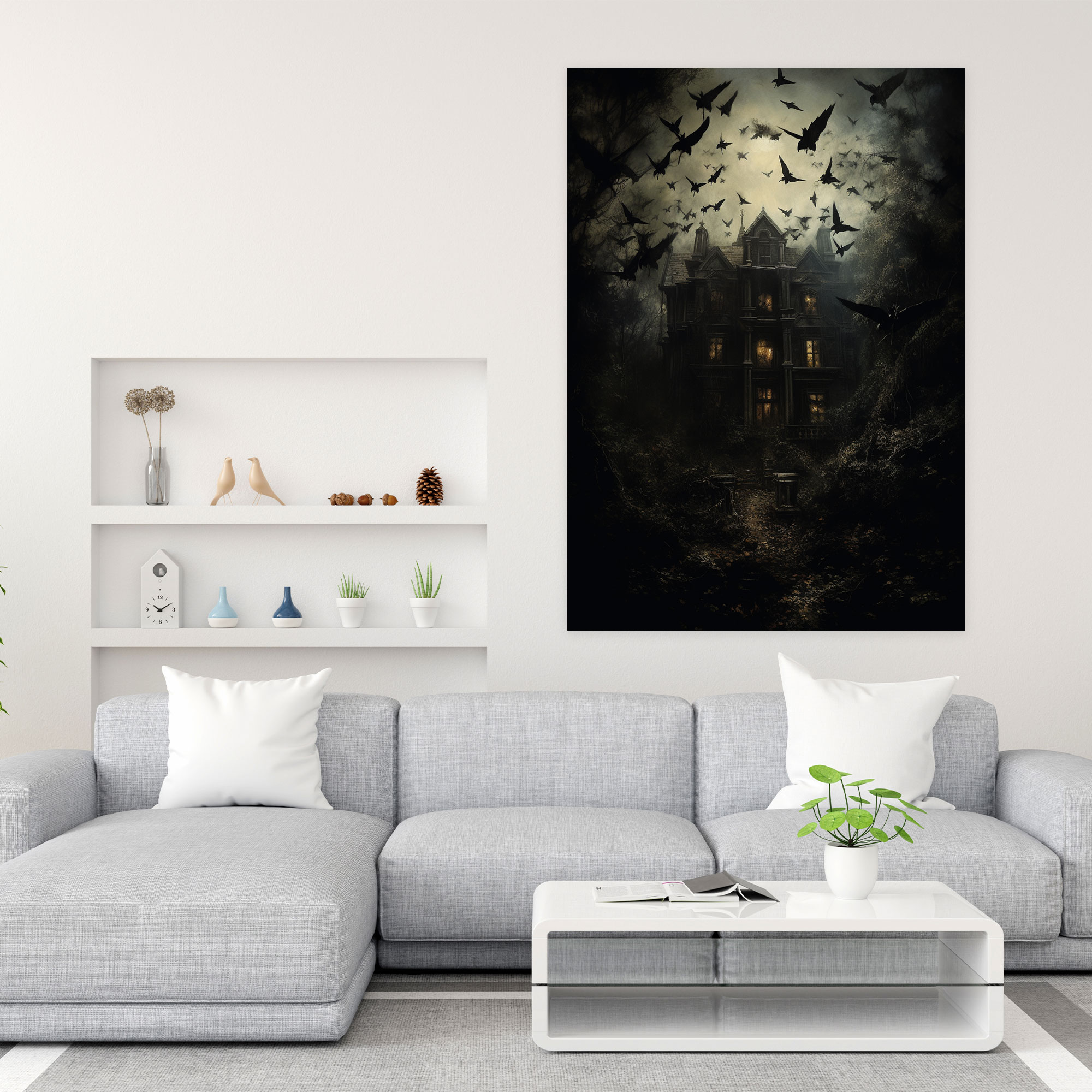 Horror Dark Winged Creatures Canvas Print - Horror, Decrepit Mansion, Mesmerizing, Horror