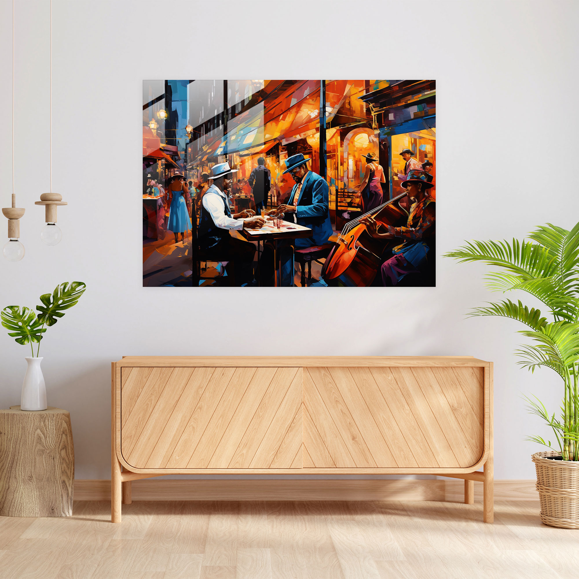 Glasbild Jazz in Harlem - Lebendige Farben Glas-Kunst Moderne Kunst
