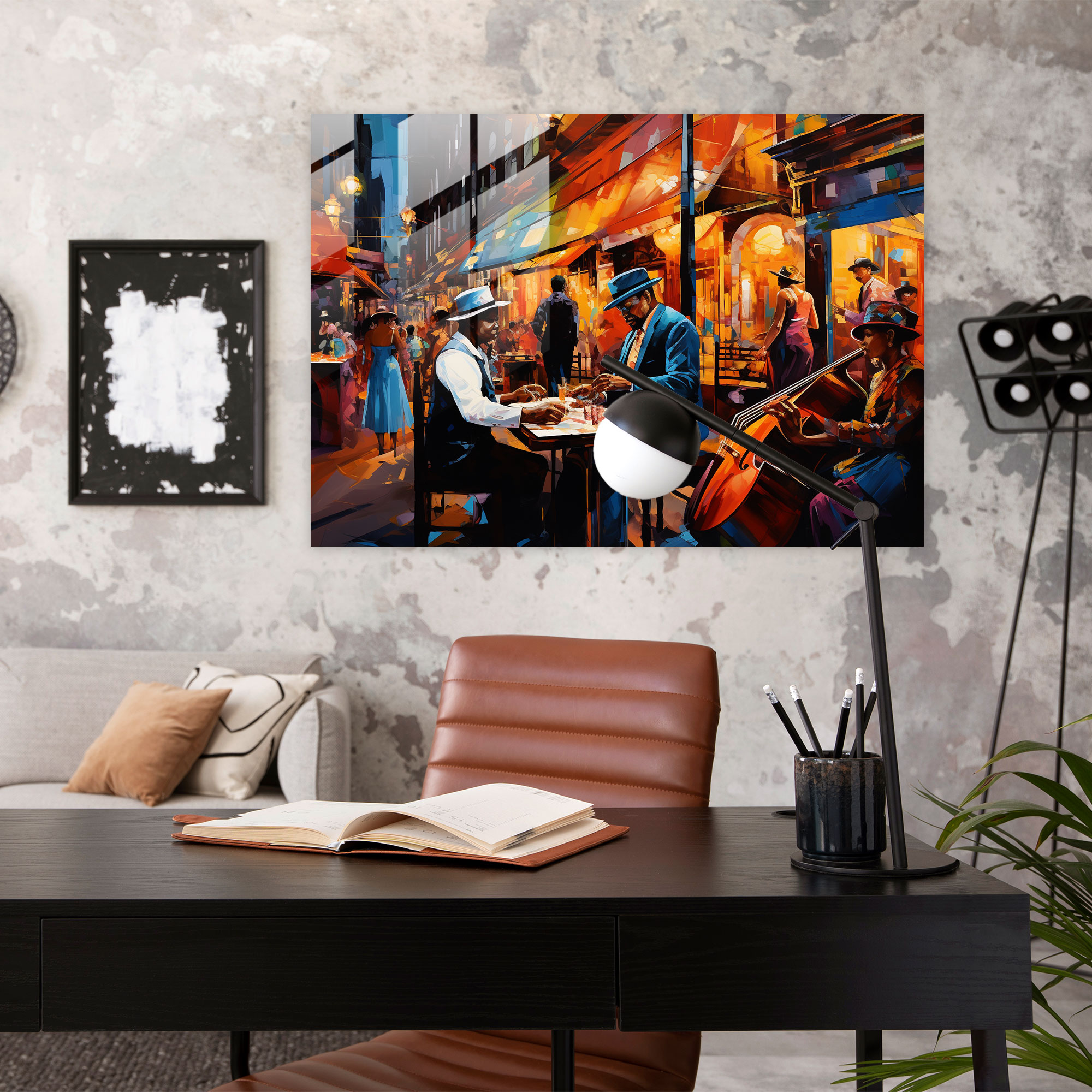 Glasbild Jazz in Harlem - Lebendige Farben Glas-Kunst Moderne Kunst