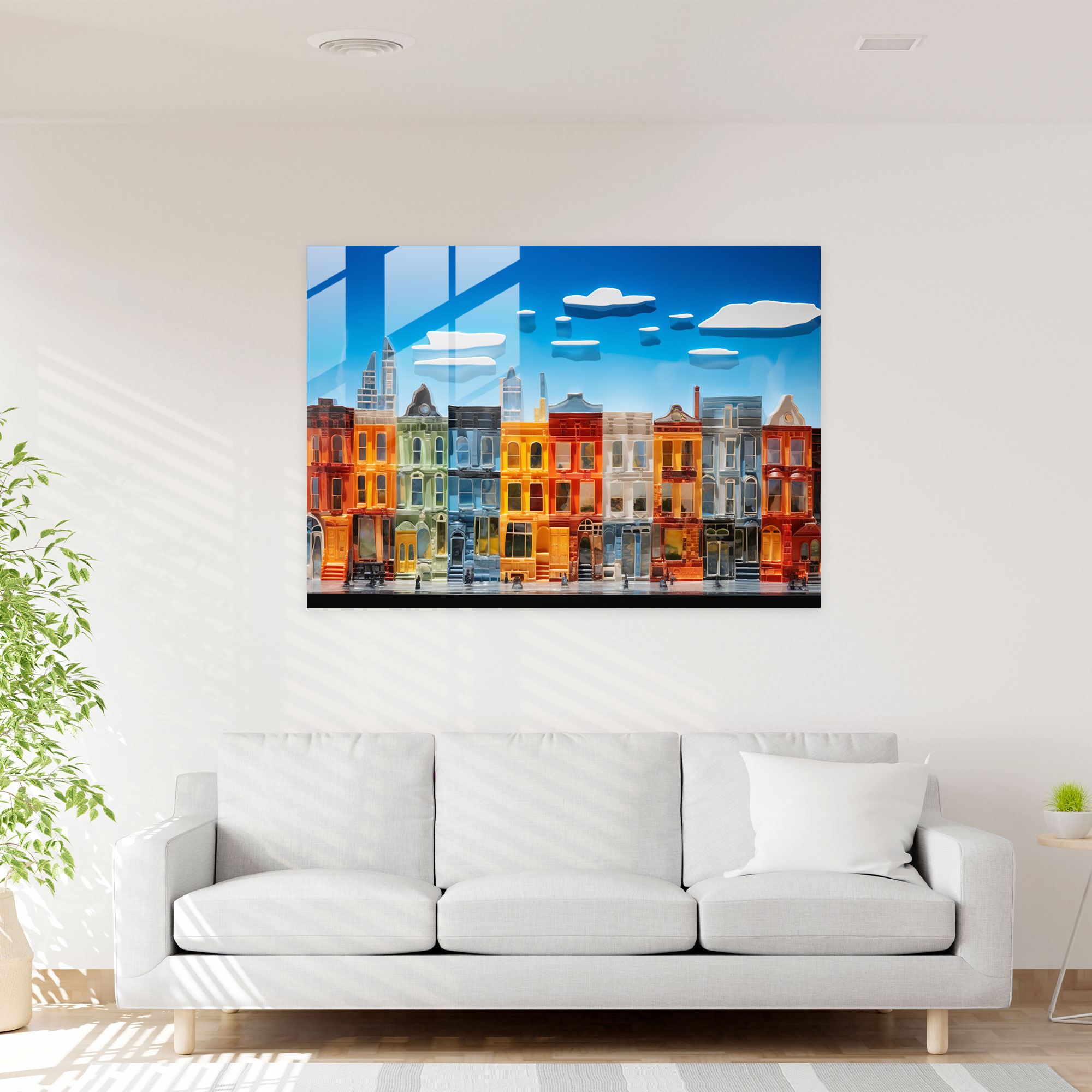 Harlem Brownstones Glass Print - Harlem, Historic Brownstones, Blue Skies, Glass Art