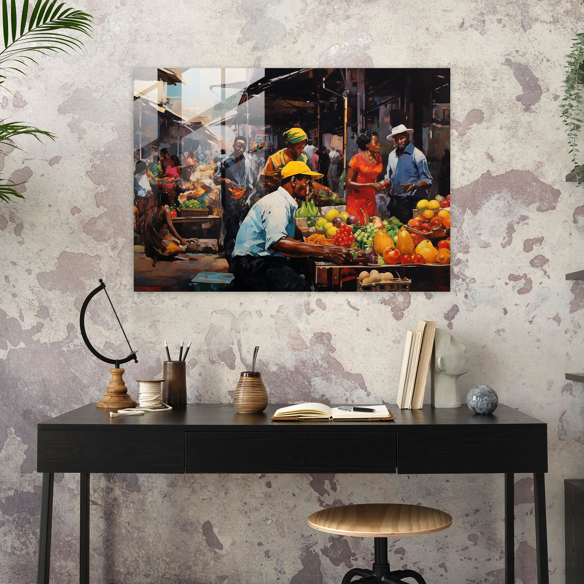 Harlem Glass Print - Impressionist Market Scene - Harlem, Glass Wall Art, Vibrant Colors, Glass Print