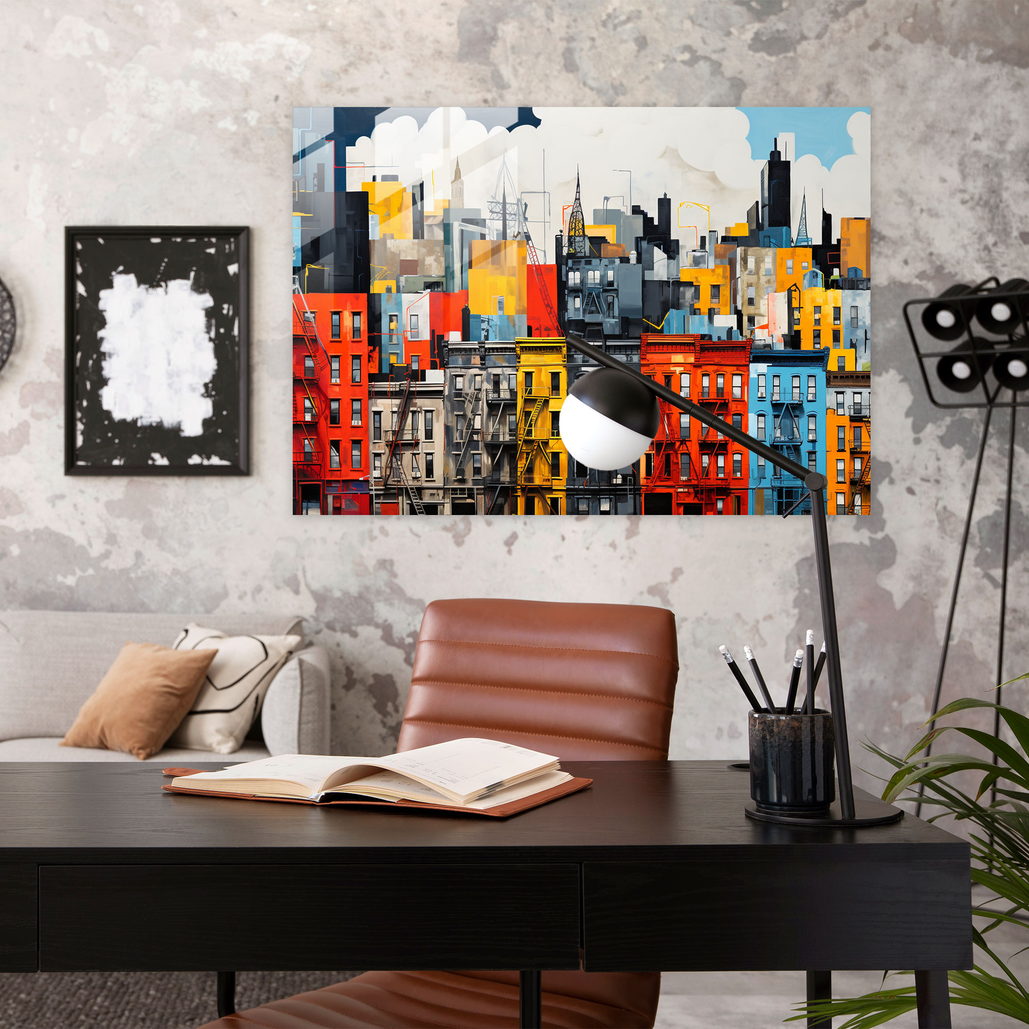 Harlem Cam Tablo - Soyut Kent Manzarası - Harlem Modern Sanat Canlı Mimarlık