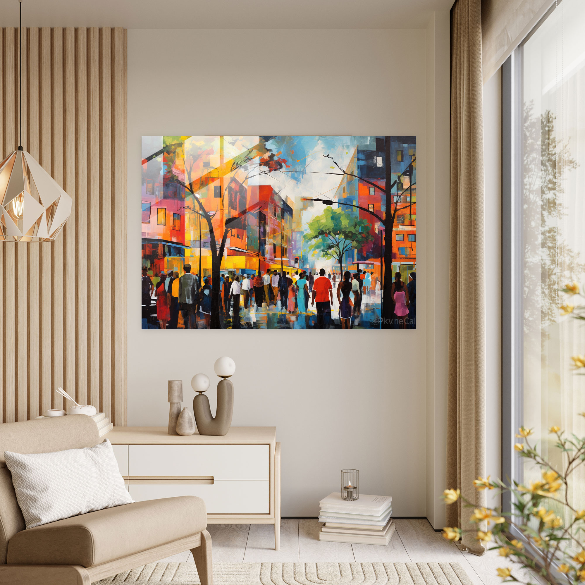 Harlem Cam Tablo Sanatı - Modern Tasarım Canlı Sokak Manzarası