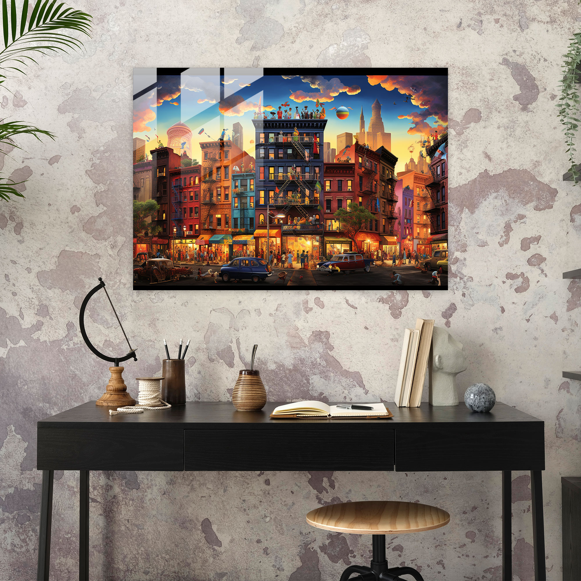 Harlem Ev Dekorasyonu - Canlı Fantastik Harlem Atmosferi Cam Tablo