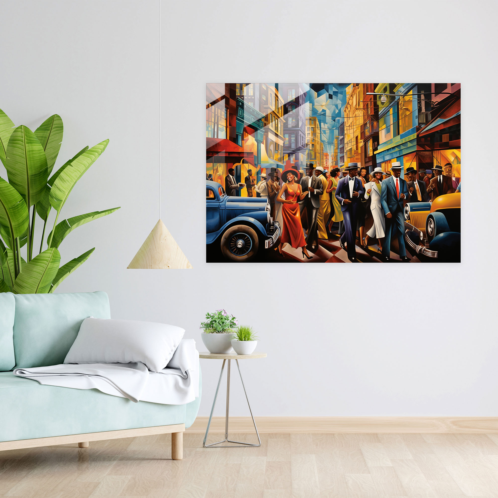 Harlem Glass Print - Retro Art Deco Glass Wall Art - Harlem, Home Decoration, Glass Wall Art, Vibrant Colors