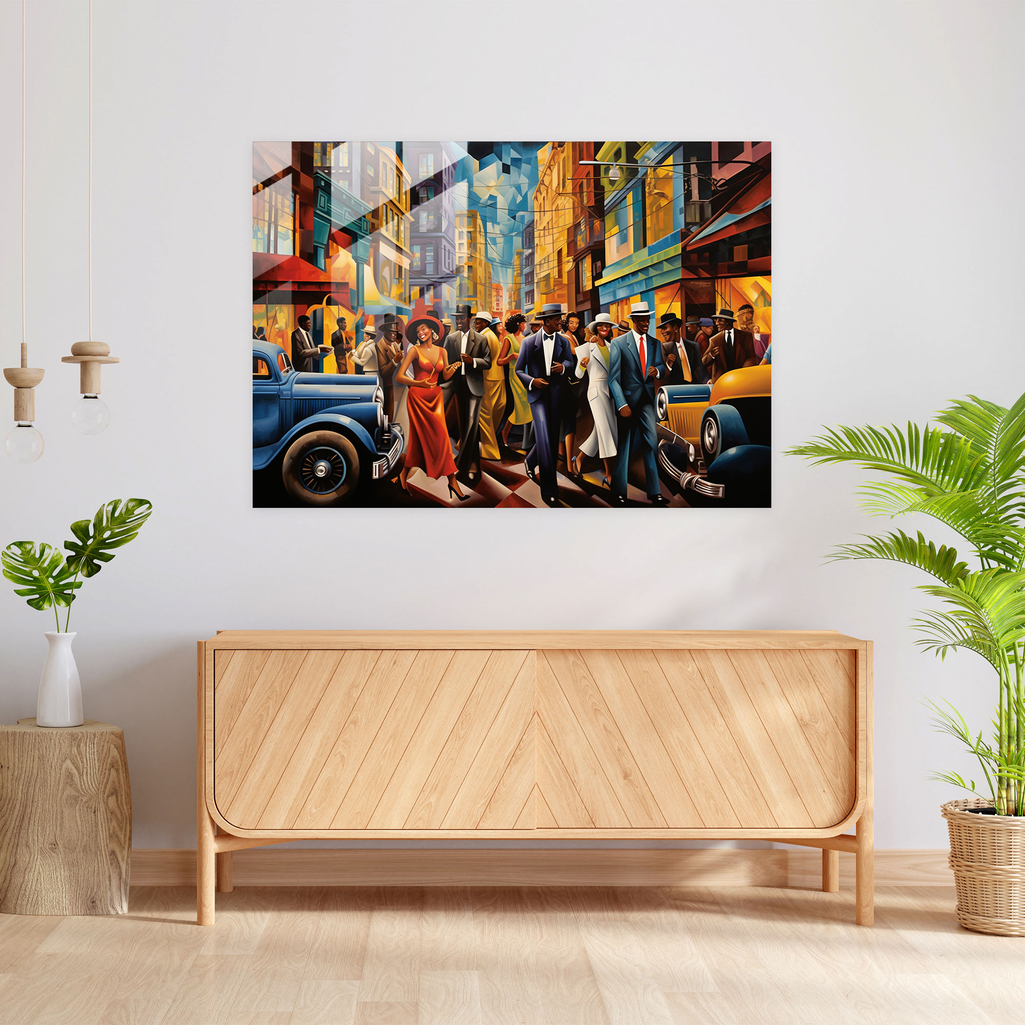 Harlem Glass Print - Retro Art Deco Glass Wall Art - Harlem, Home Decoration, Glass Wall Art, Vibrant Colors