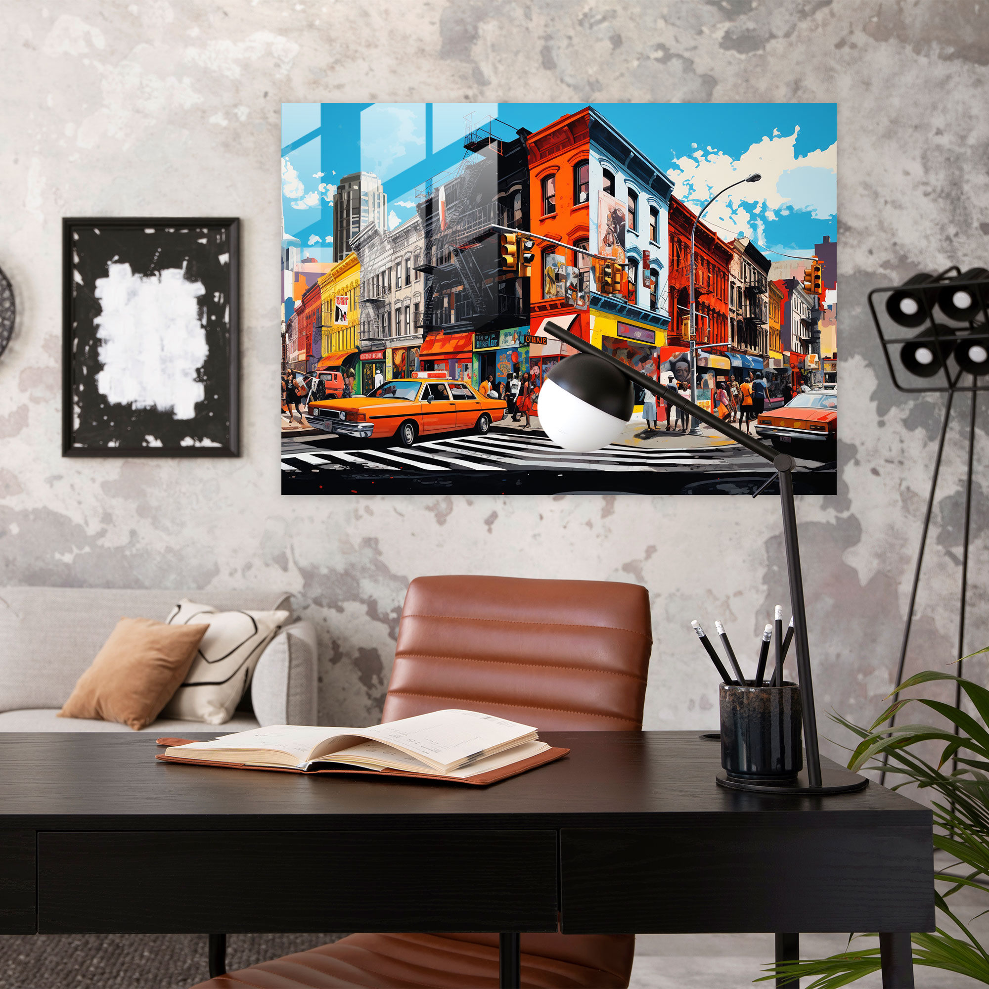 Harlem Cam Tablo Sanatı - Pop Sanat Patlaması Cam Tablosu - Harlem Duvar Dekorasyonu Ev Dekorasyonu Sokak Manzaraları