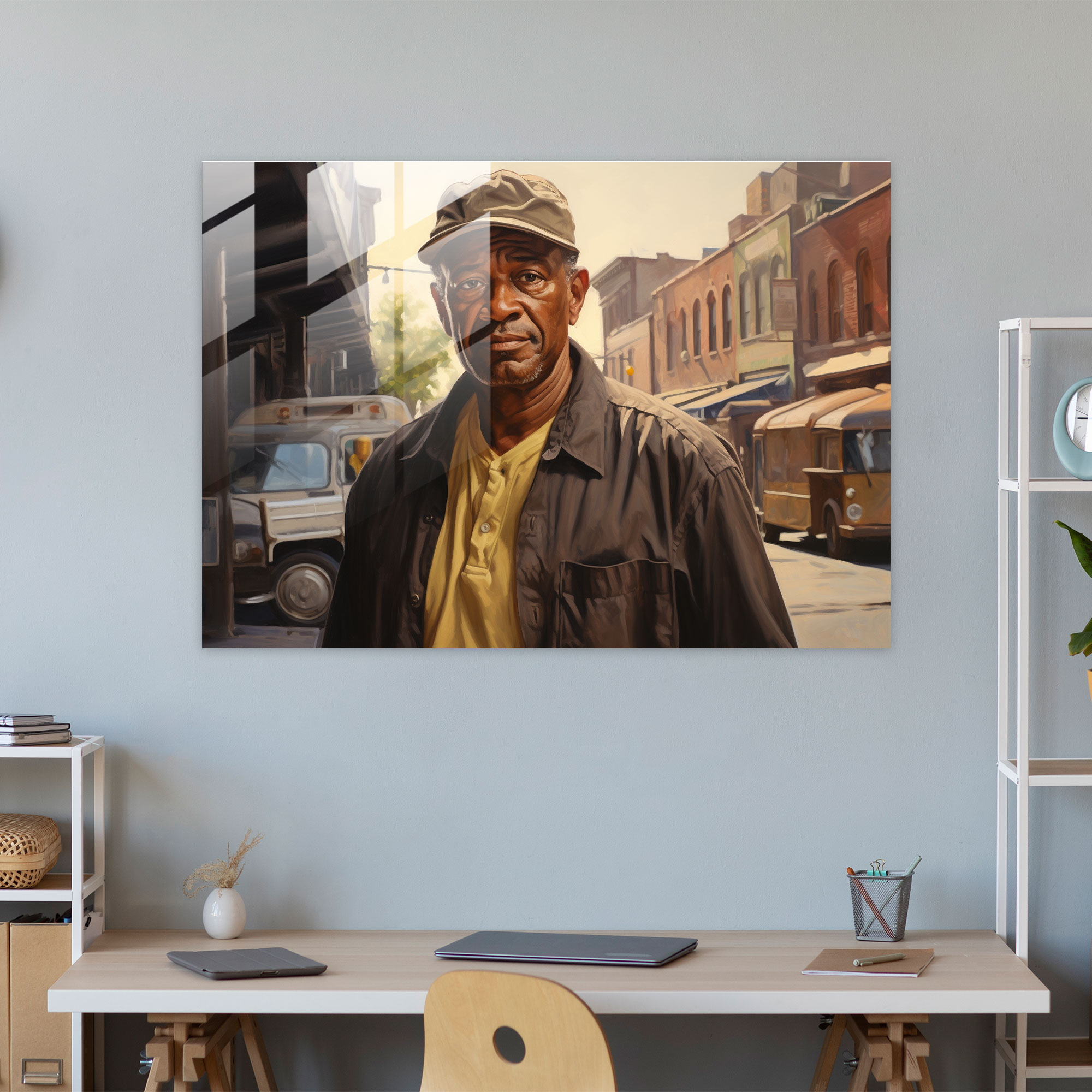 Harlem Cam Tablo Sanatı - Gerçekçi Portre Cam Tablosu - Harlem Güç Duvar Dekorasyonu Harlem Sakini