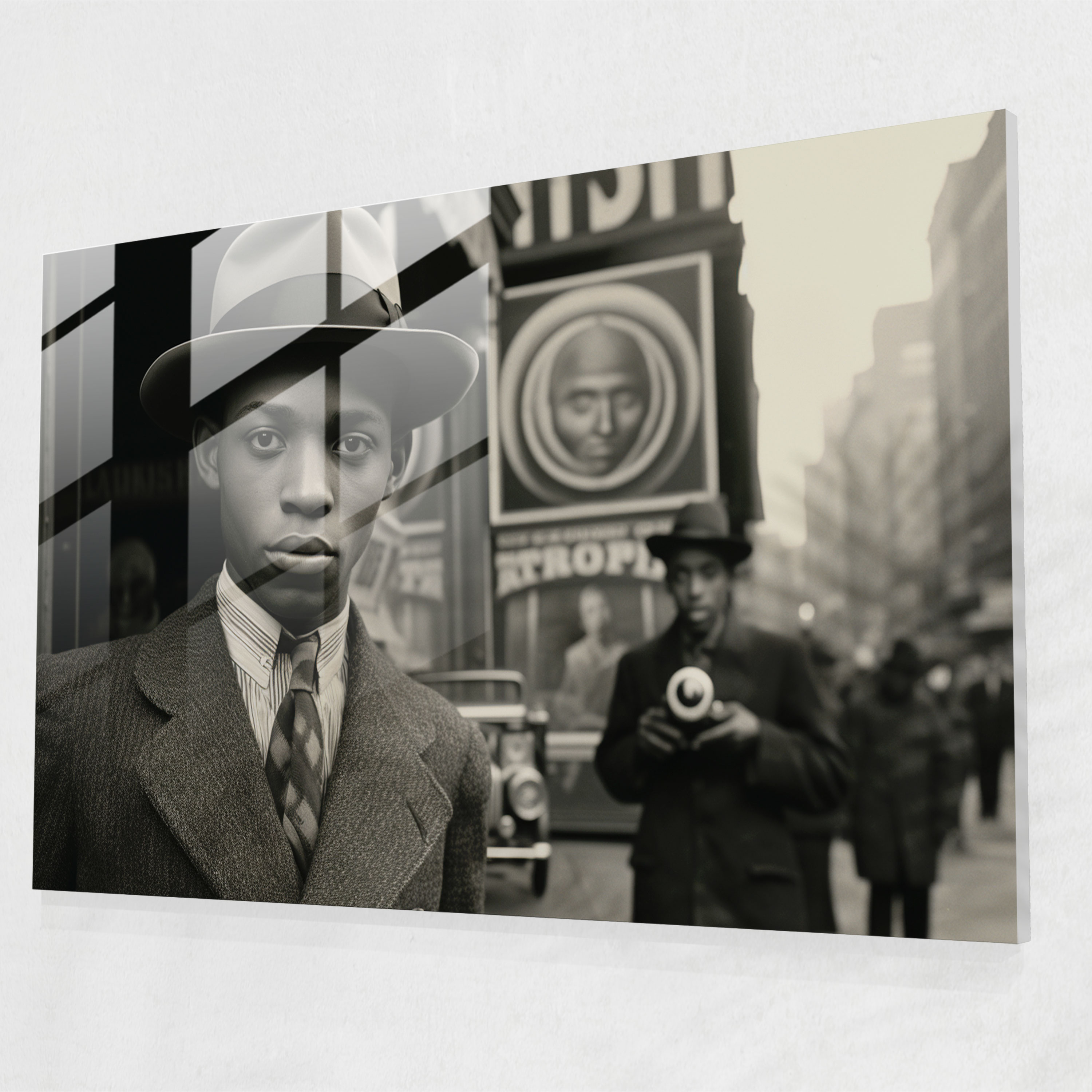 Harlem Cam Tablosu - Vintage Siyah ve Beyaz - Harlem Cam Duvar Sanatı Tarih Cam Tablo