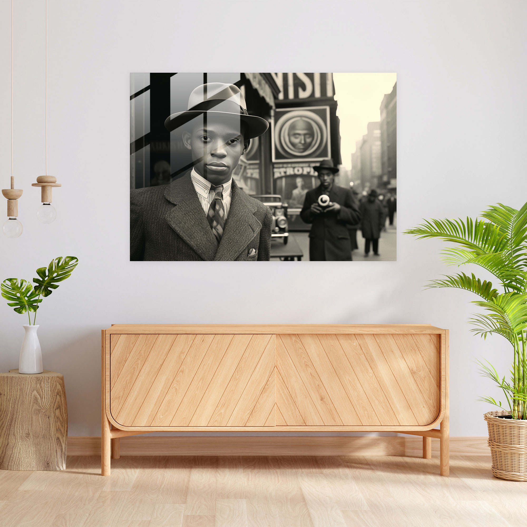 Harlem Cam Tablosu - Vintage Siyah ve Beyaz - Harlem Cam Duvar Sanatı Tarih Cam Tablo