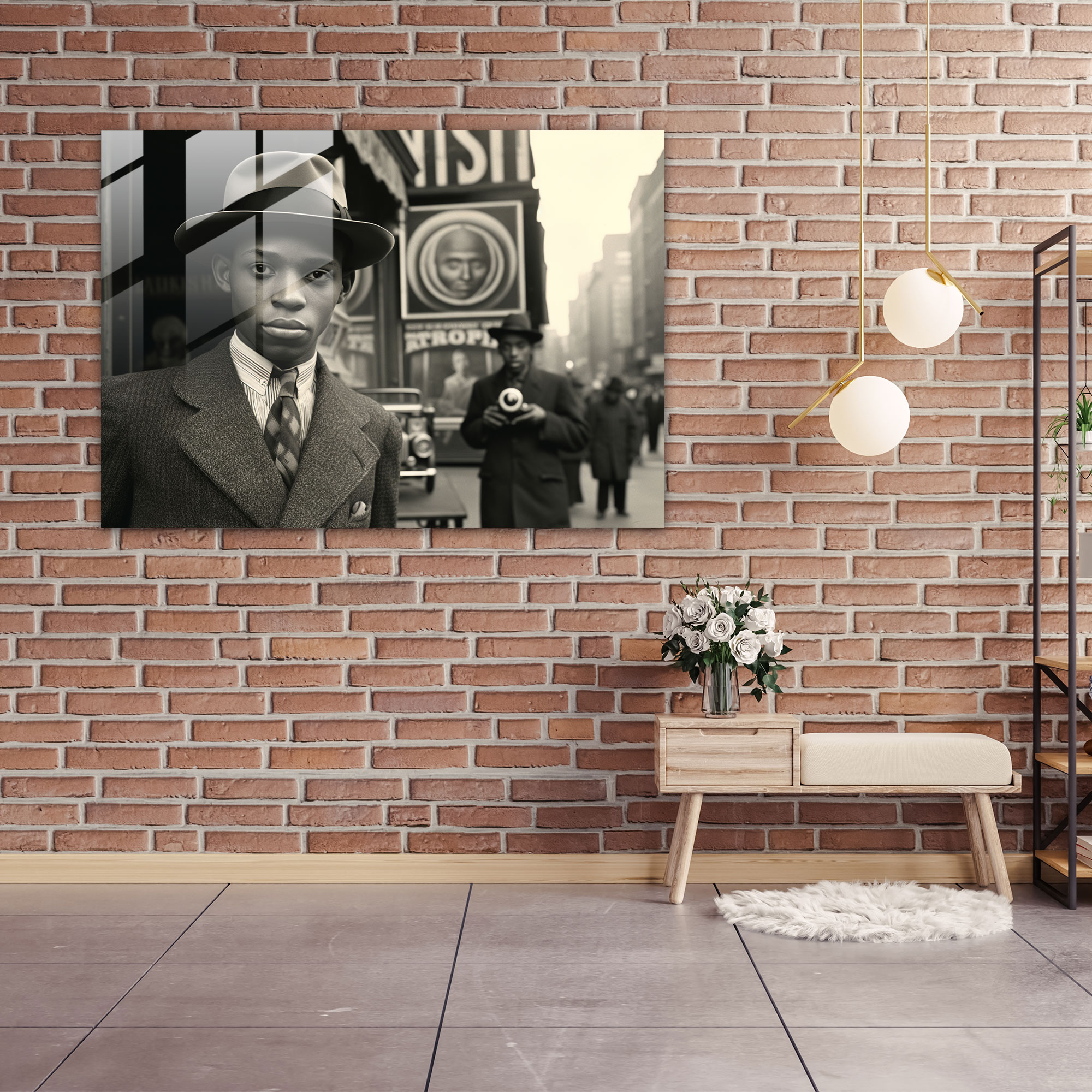 Harlem Cam Tablosu - Vintage Siyah ve Beyaz - Harlem Cam Duvar Sanatı Tarih Cam Tablo