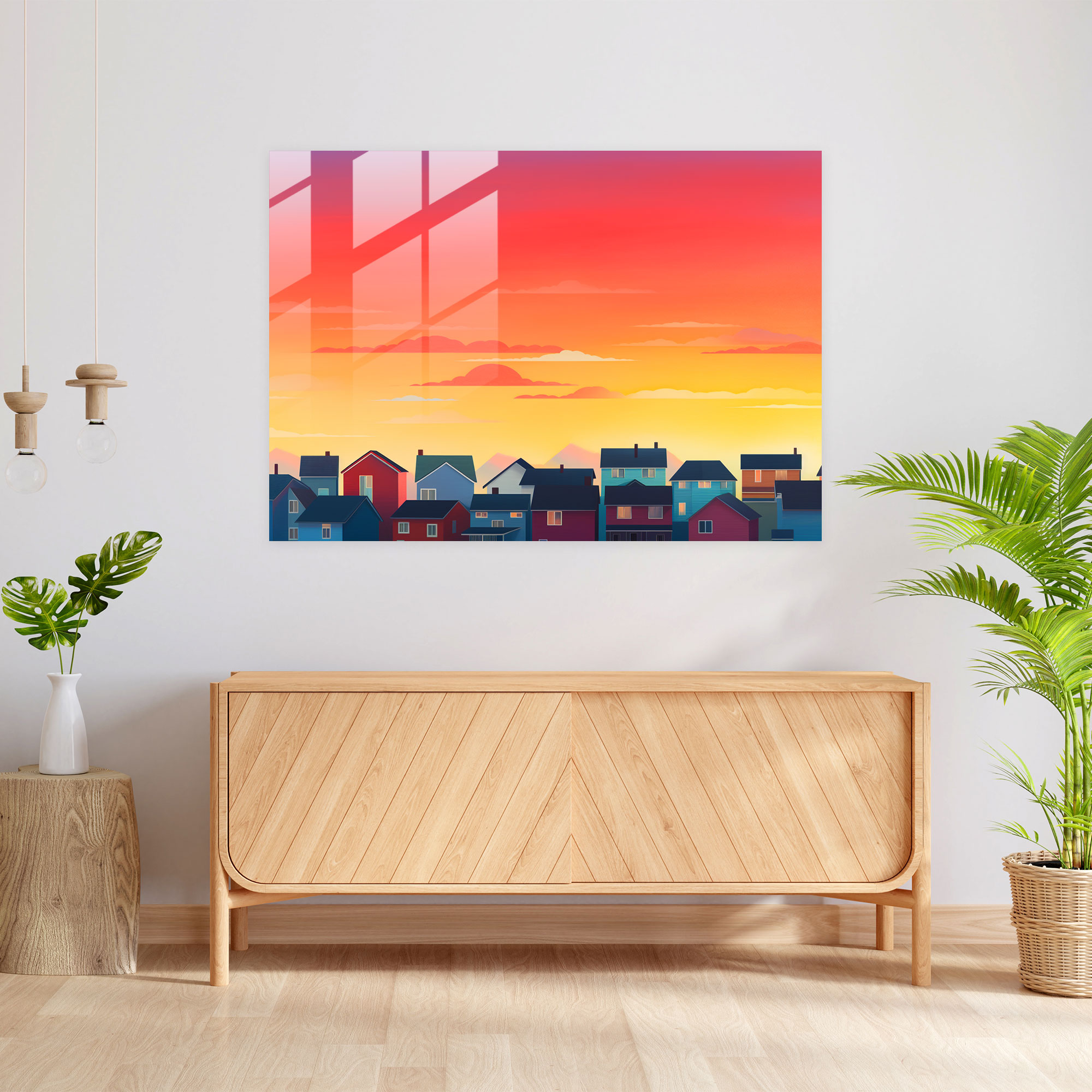 Suburban Sunset Glass Print - Harlem, Glass Wall Art, Glass Print, Modern Art