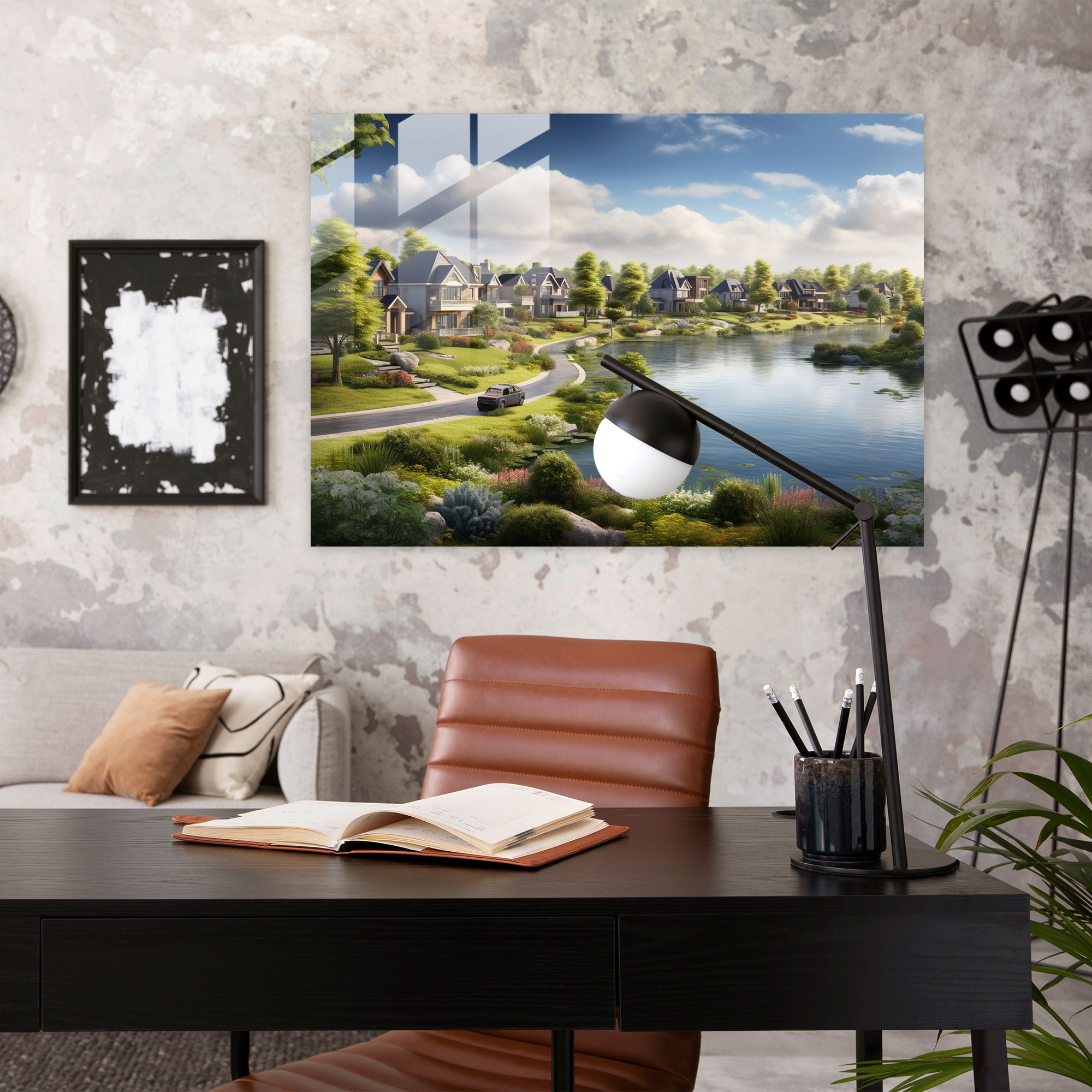 Huzur Dolu Banliyö Cam Tablosu - Harlem Ev Dekorasyonu Modern Sanat Banliyö