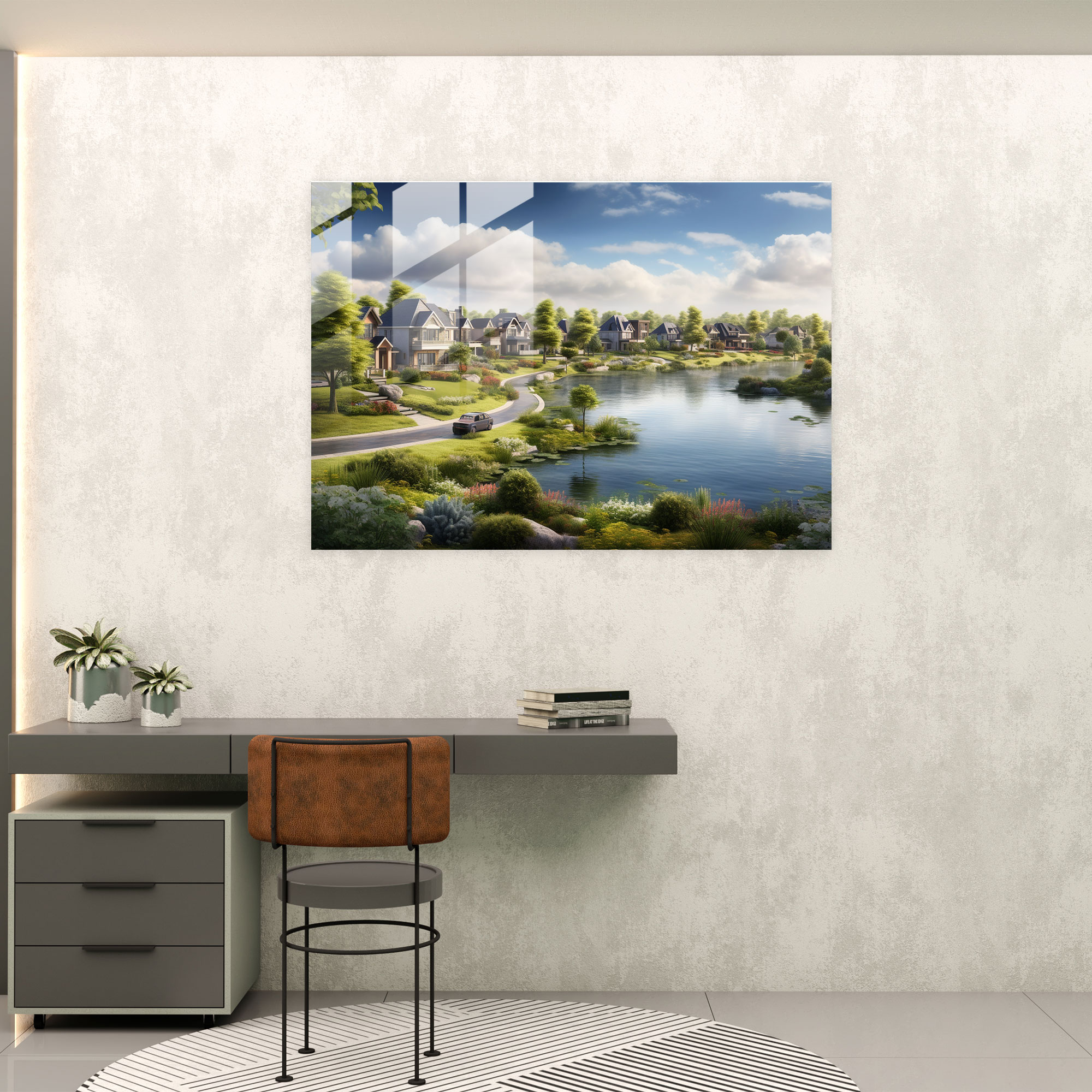 Huzur Dolu Banliyö Cam Tablosu - Harlem Ev Dekorasyonu Modern Sanat Banliyö