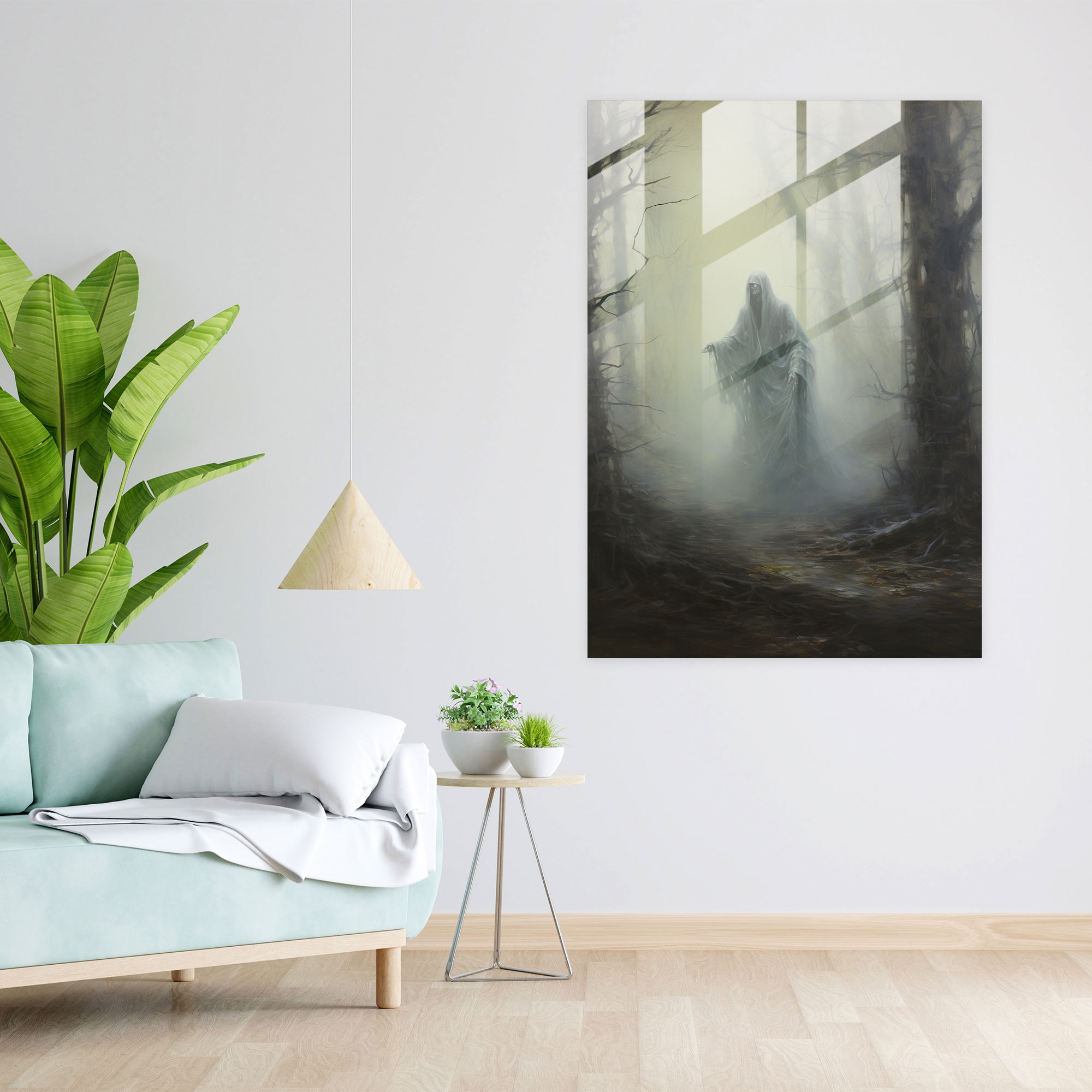 Ghostly Glass Wall Art - Horror, Modern Art, Misty Forest, Oil Painting