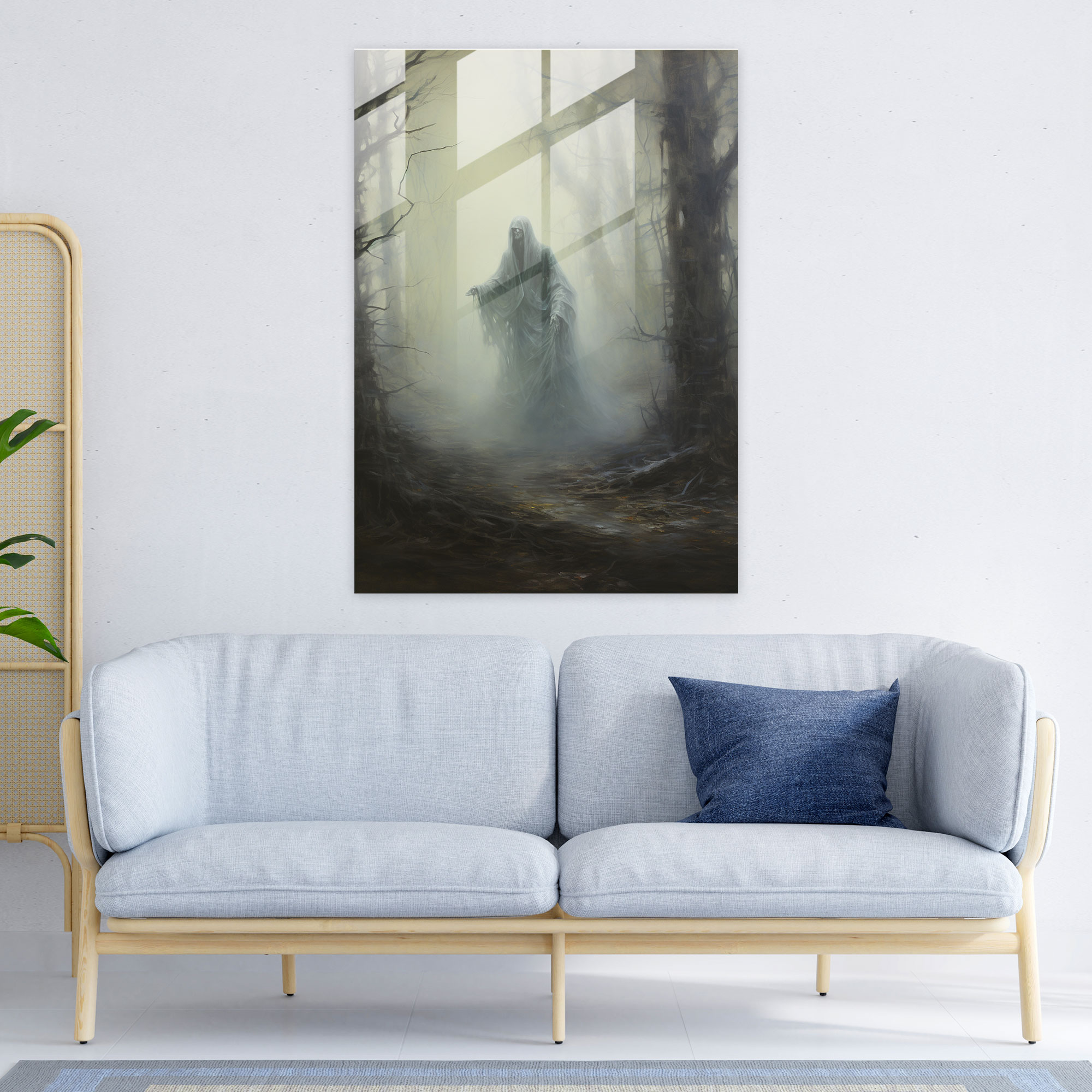 Ghostly Glass Wall Art - Horror, Modern Art, Misty Forest, Oil Painting