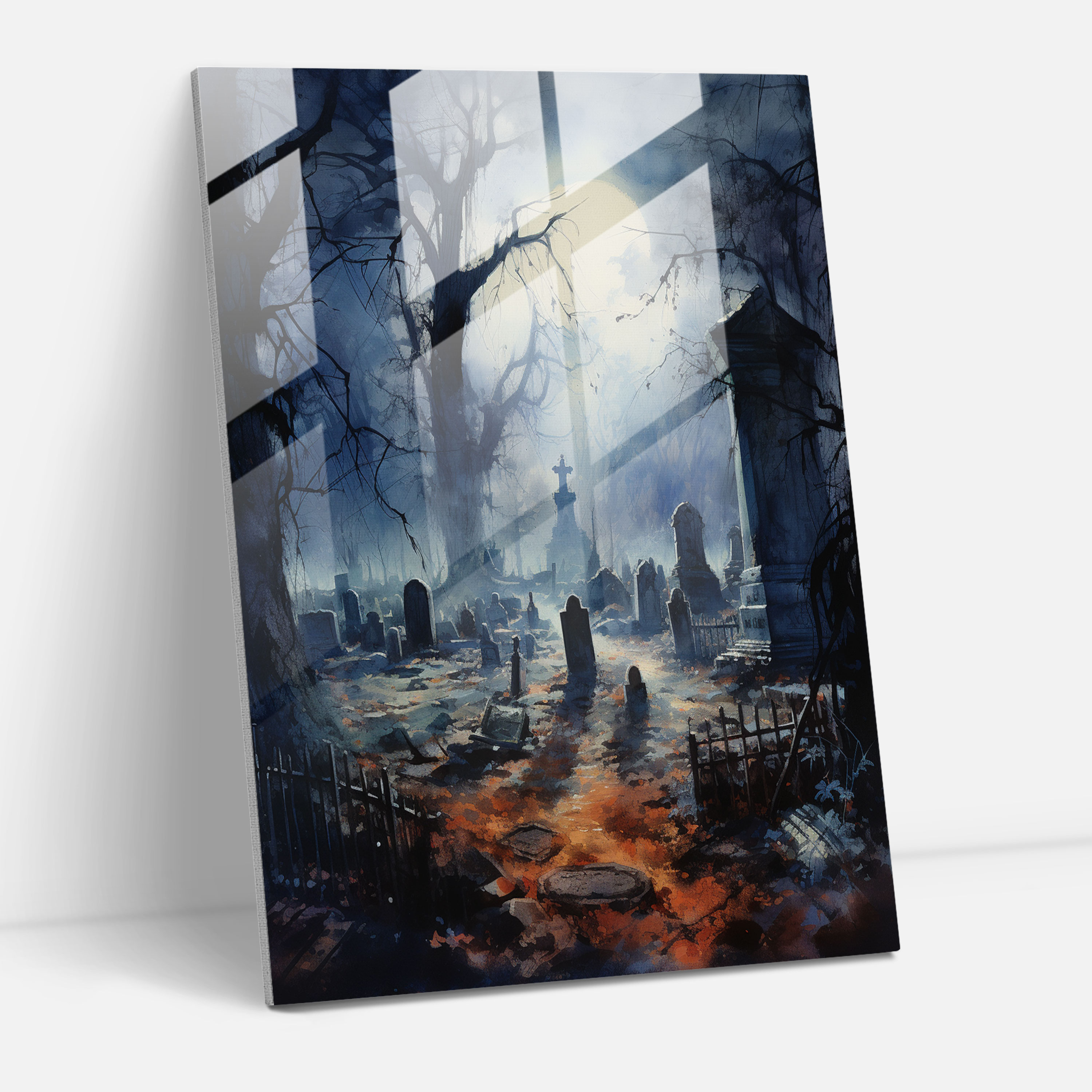 Spooky Glass Wall Art - Horror, Tombstones, Horror, Glass Print