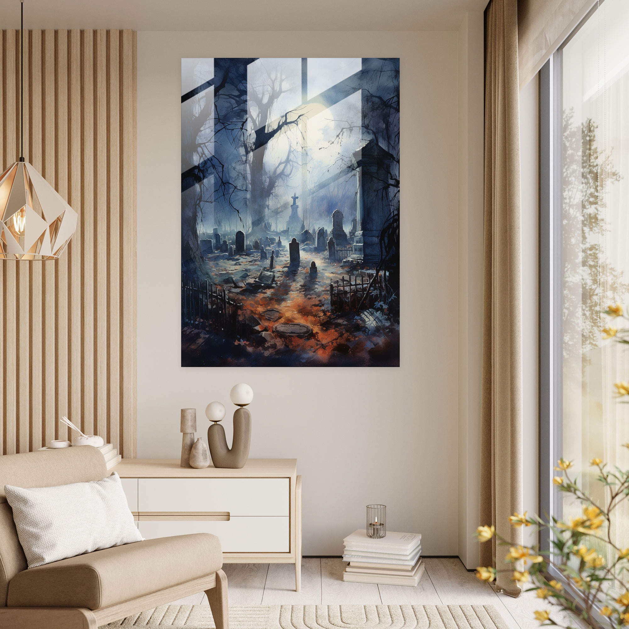 Spooky Glass Wall Art - Horror, Tombstones, Horror, Glass Print