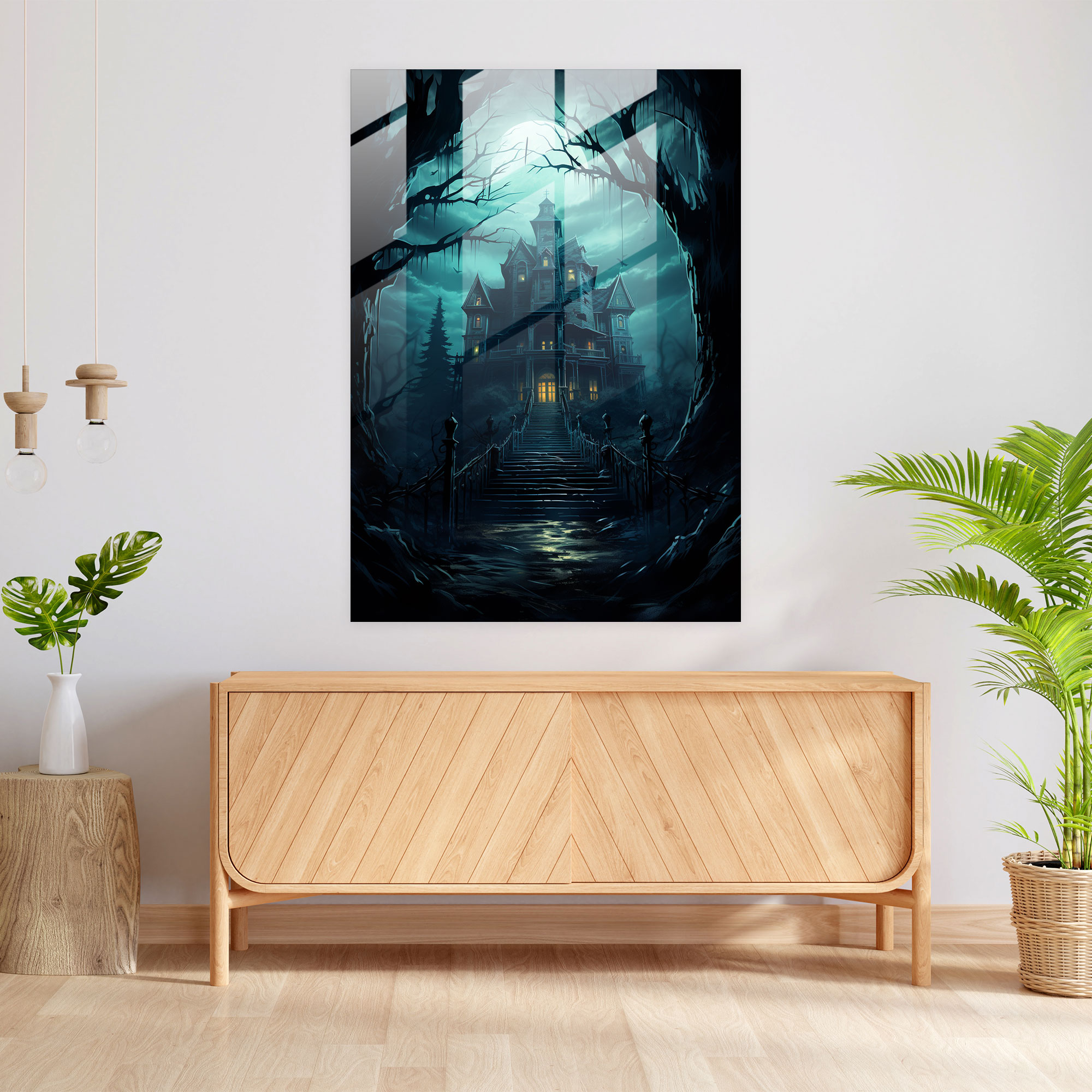 Horror Glass Print - Dark Gothic Haunted Mansion - Horror, Glass Art, Macabre, Wall Decoration