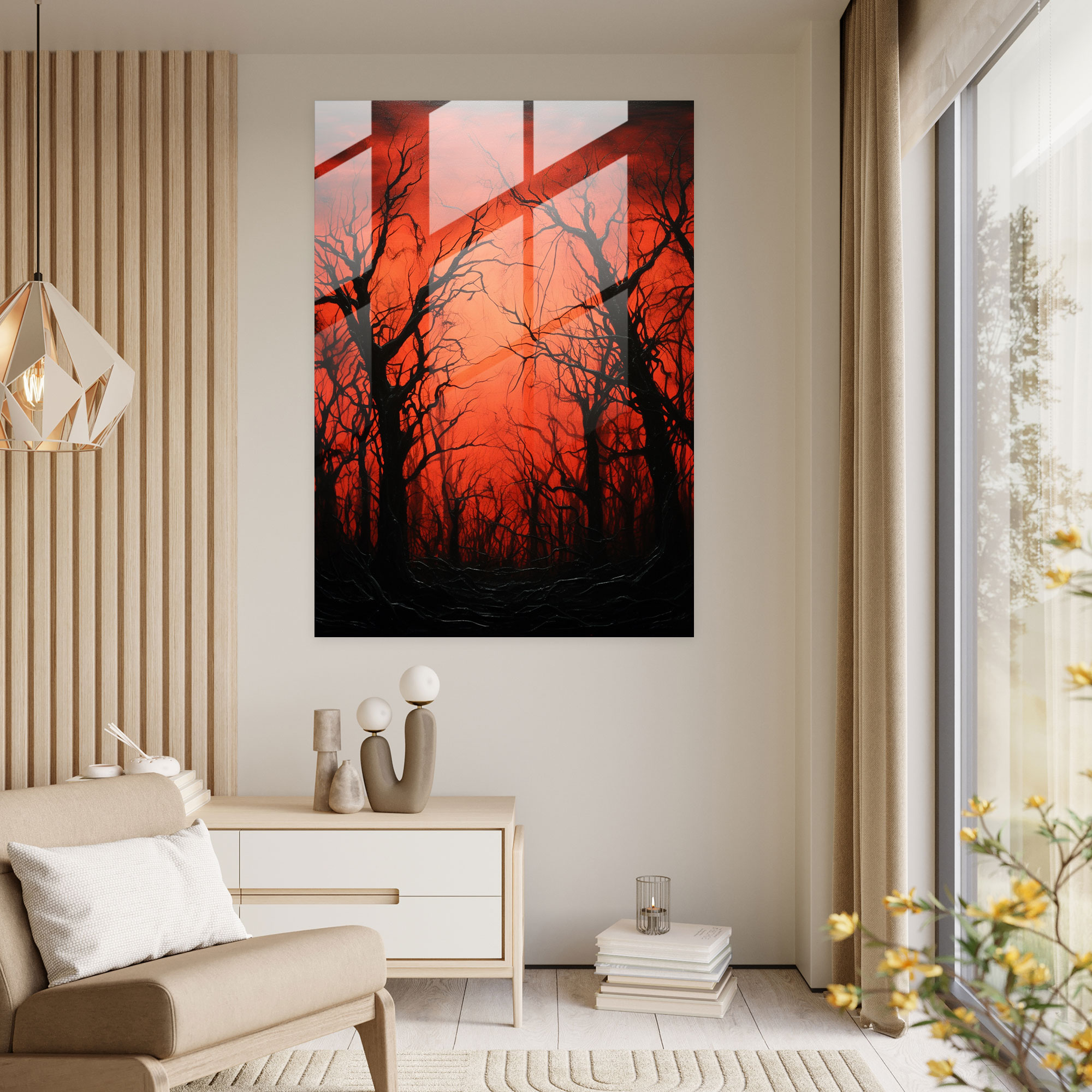 Horror Glass Wall Art - Sinister Silhouette Trees - Horror, Chilling, Horror, Glass Print