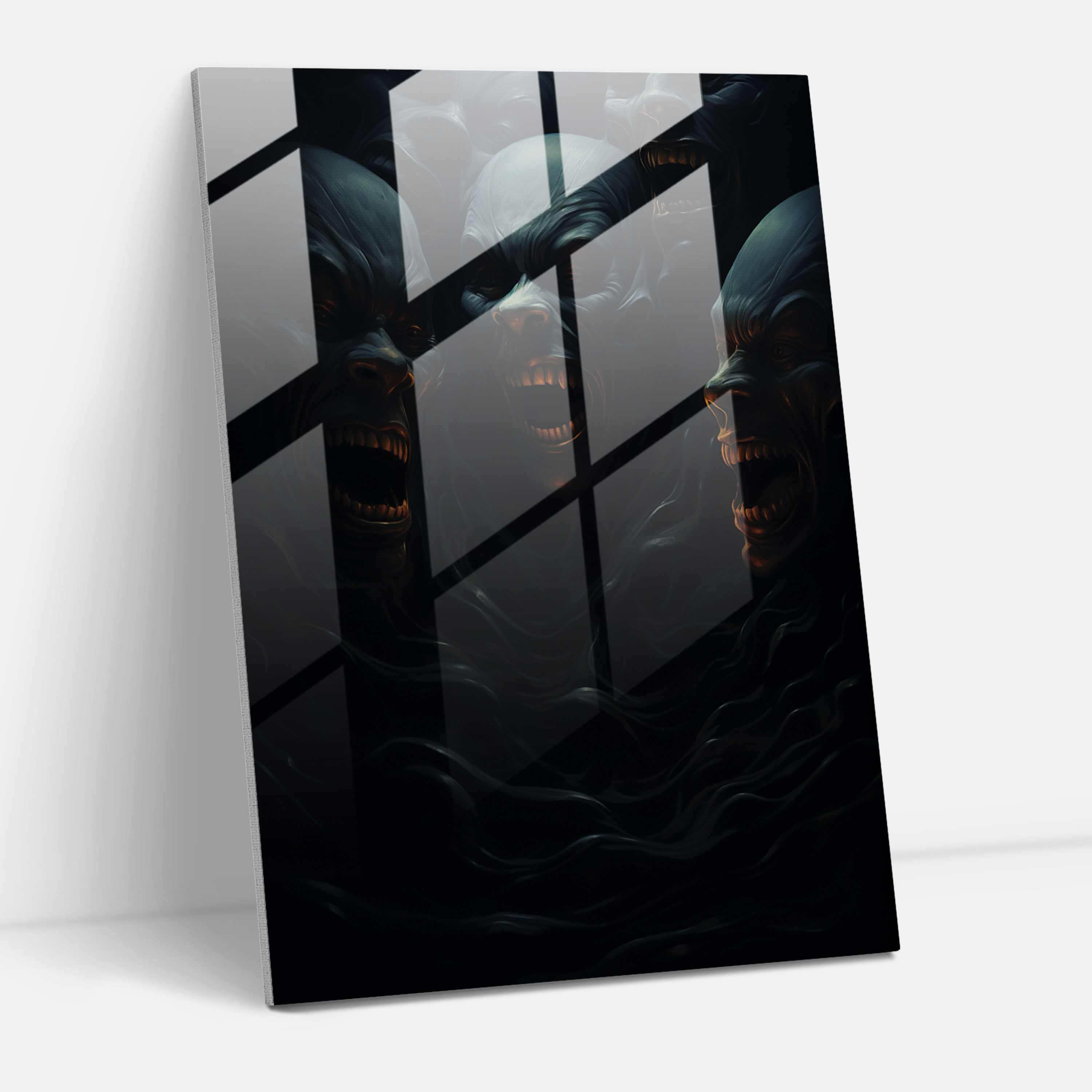 Horror Glass Art - Distorted Faces In The Void - Horror, Eerie Glow, Glass Wall Art, Distorted Faces