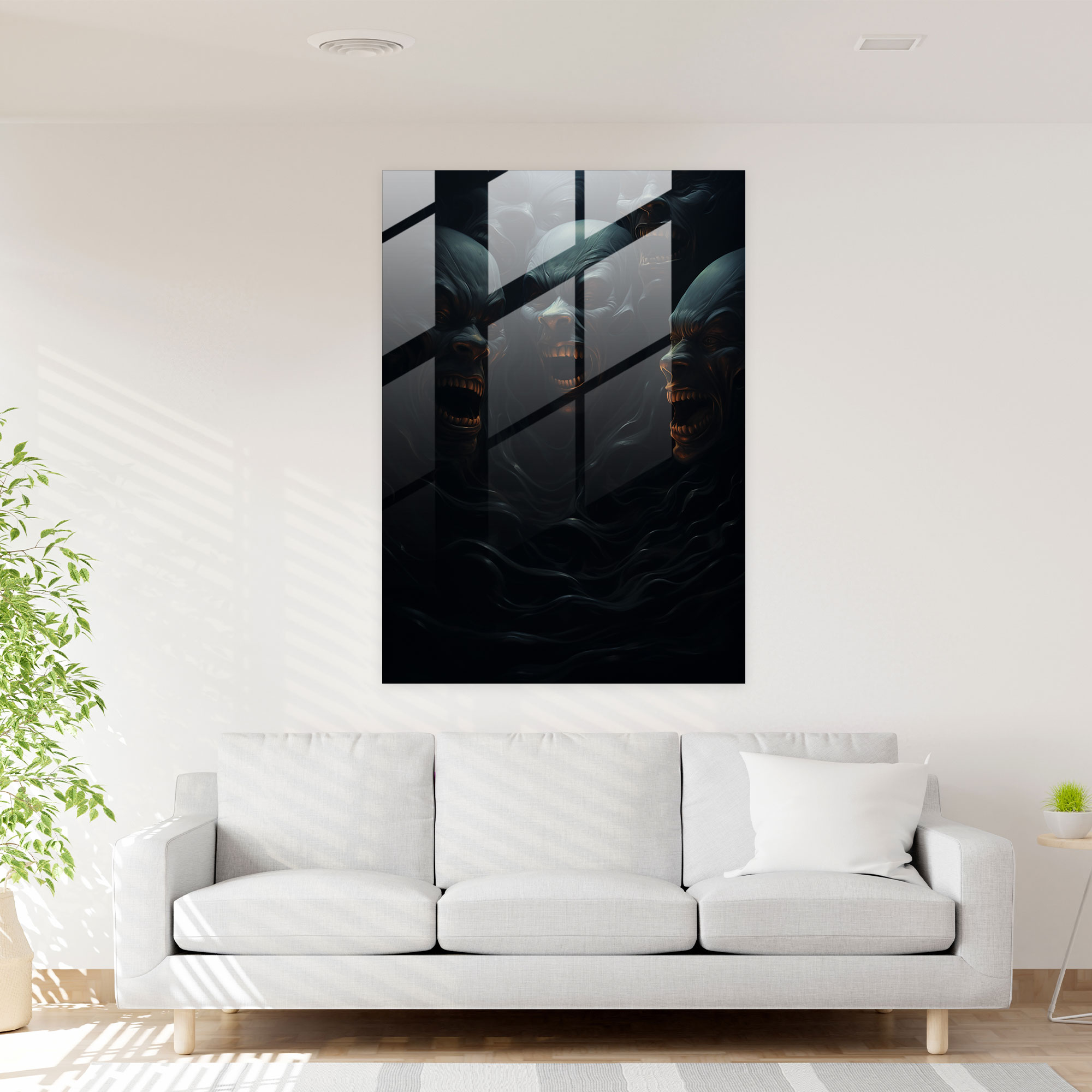 Horror Glass Art - Distorted Faces In The Void - Horror, Eerie Glow, Glass Wall Art, Distorted Faces