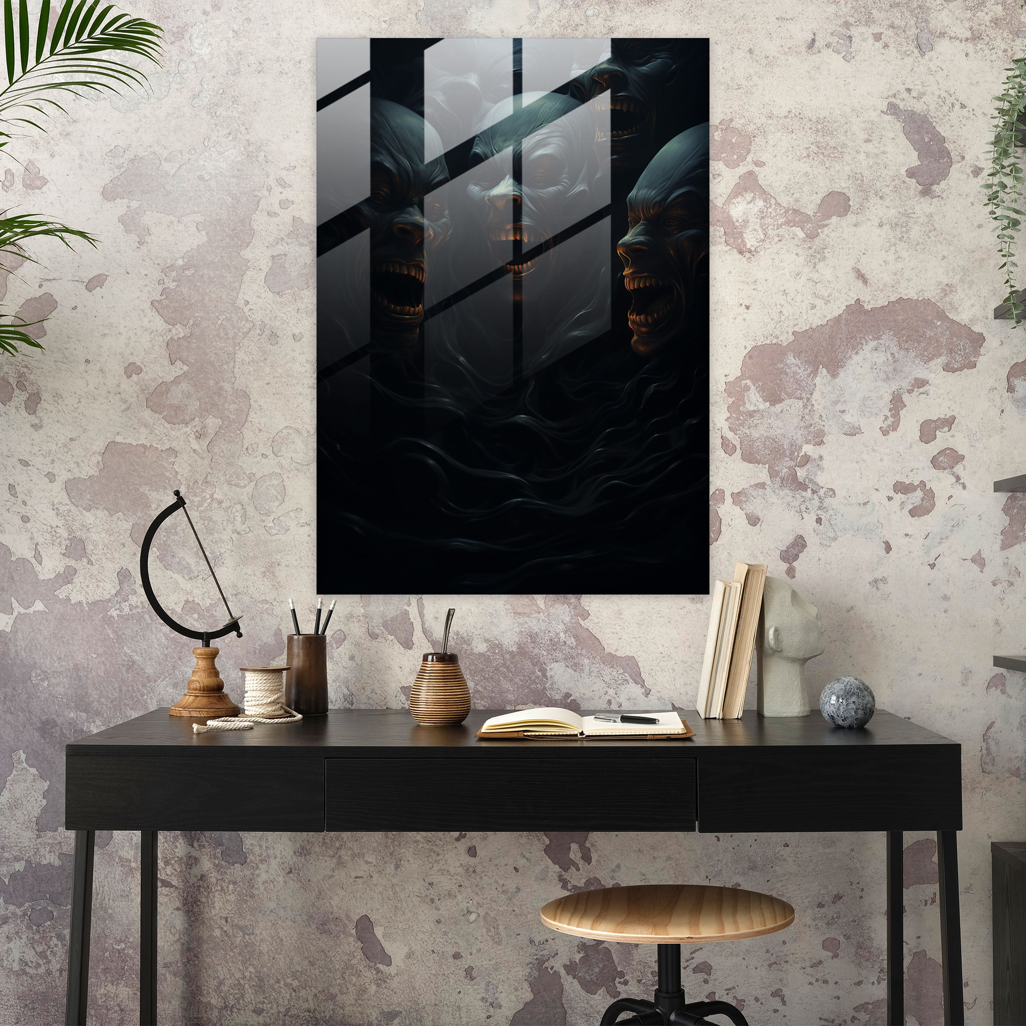 Horror Glass Art - Distorted Faces In The Void - Horror, Eerie Glow, Glass Wall Art, Distorted Faces