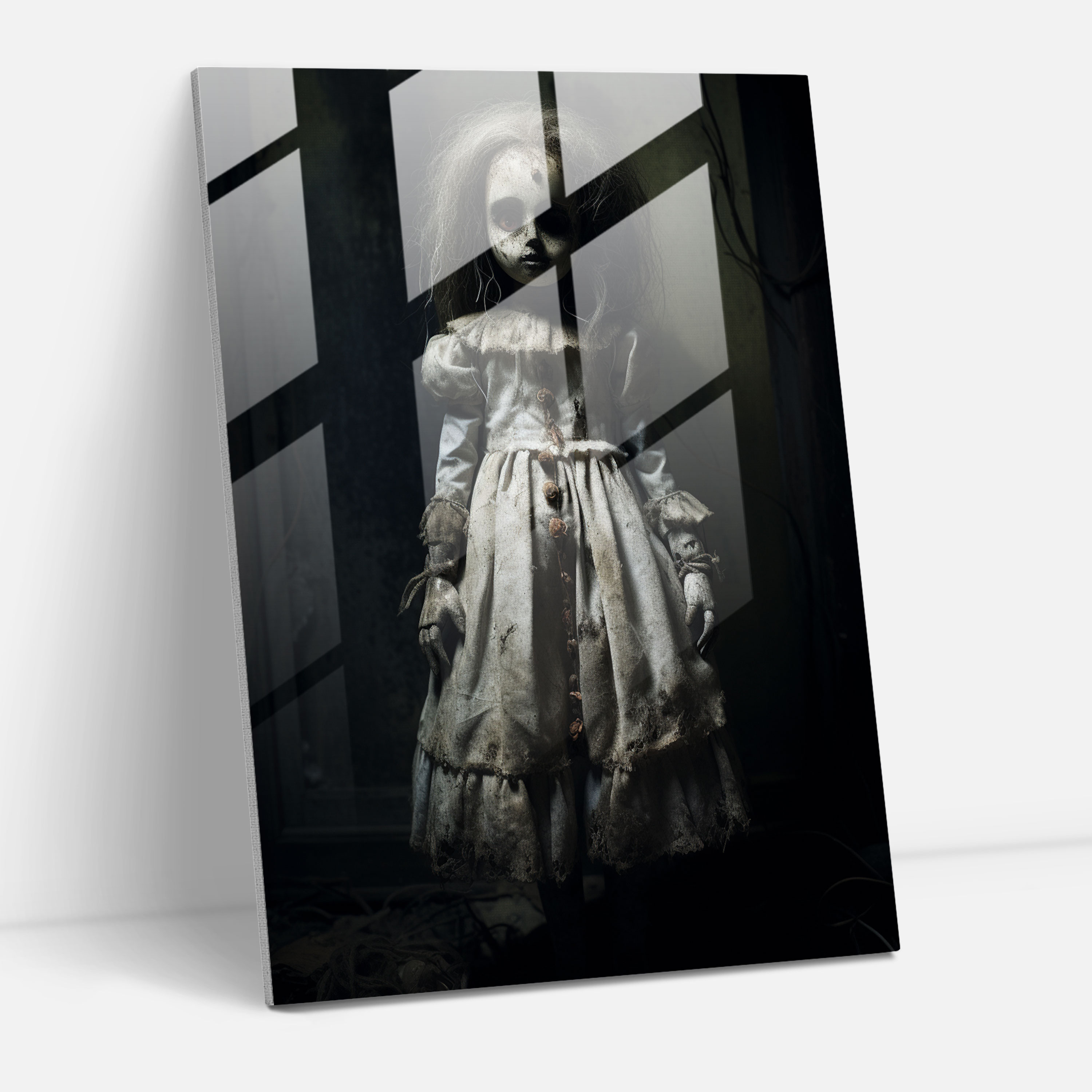 Horror Glass Print - Sinister Haunted Doll - Horror, Spine-Chilling, Haunted Doll, Glass Print