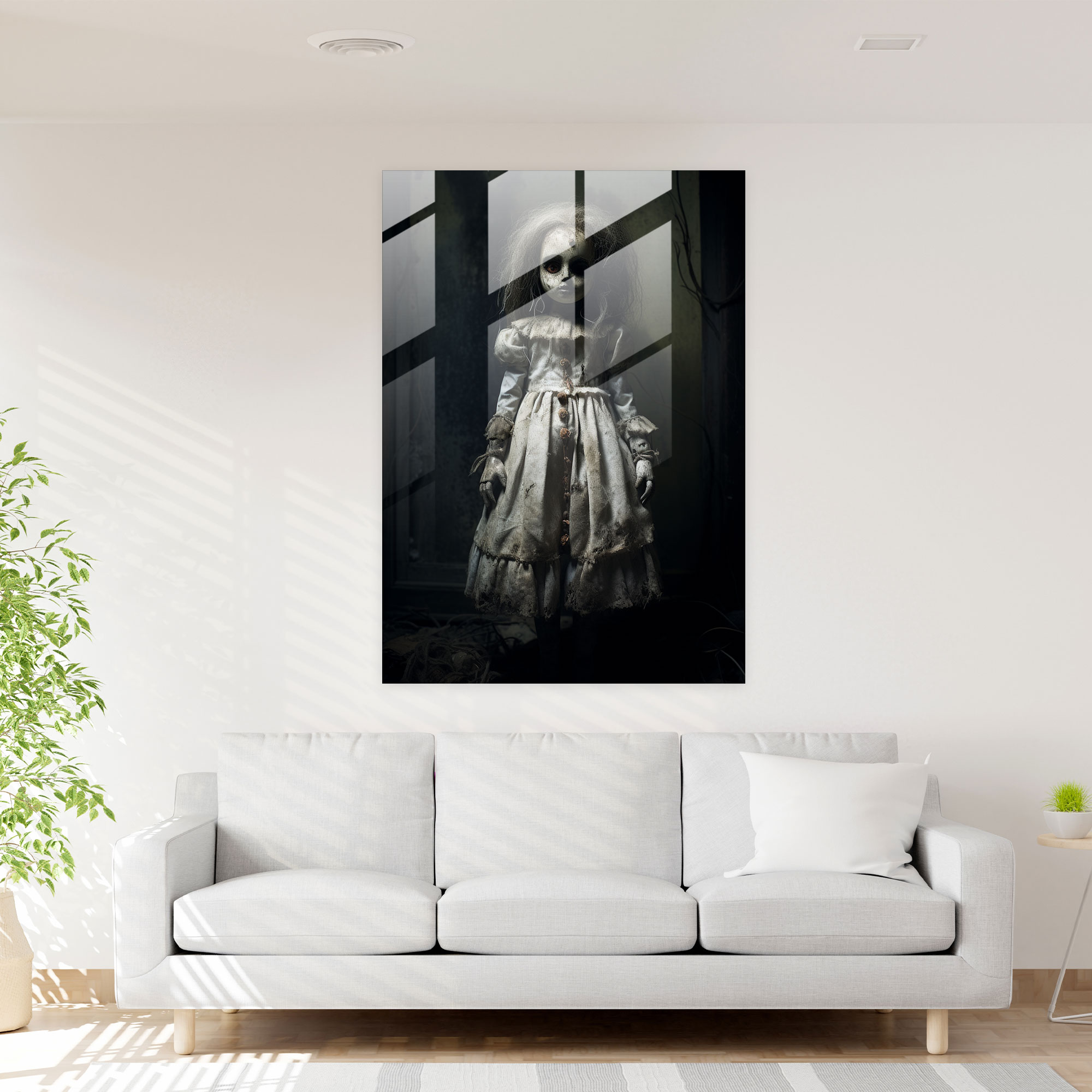 Horror Glass Print - Sinister Haunted Doll - Horror, Spine-Chilling, Haunted Doll, Glass Print