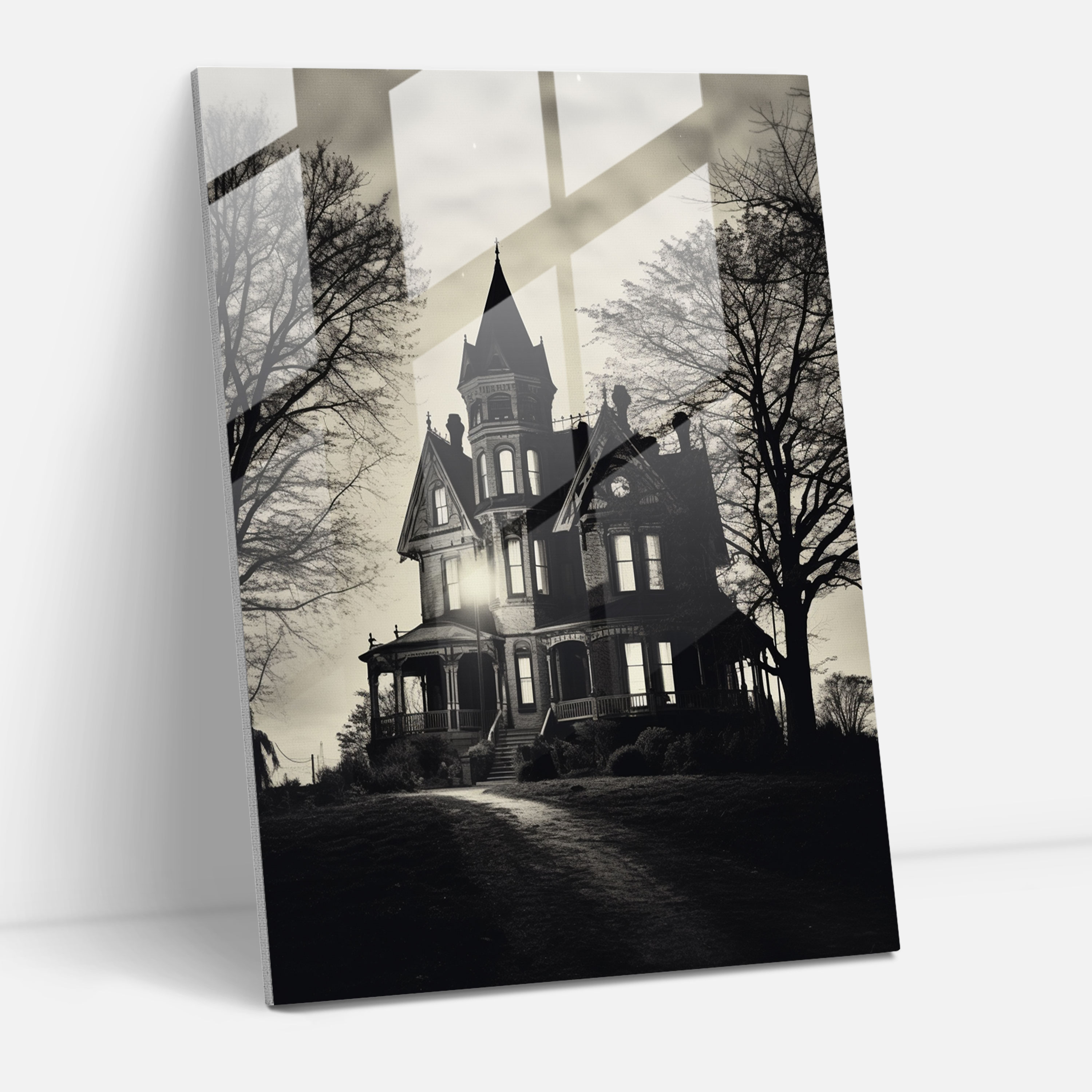 Horror Glass Print: Haunted Mansion - Horror, Haunted Mansion, Modern Art, Horror