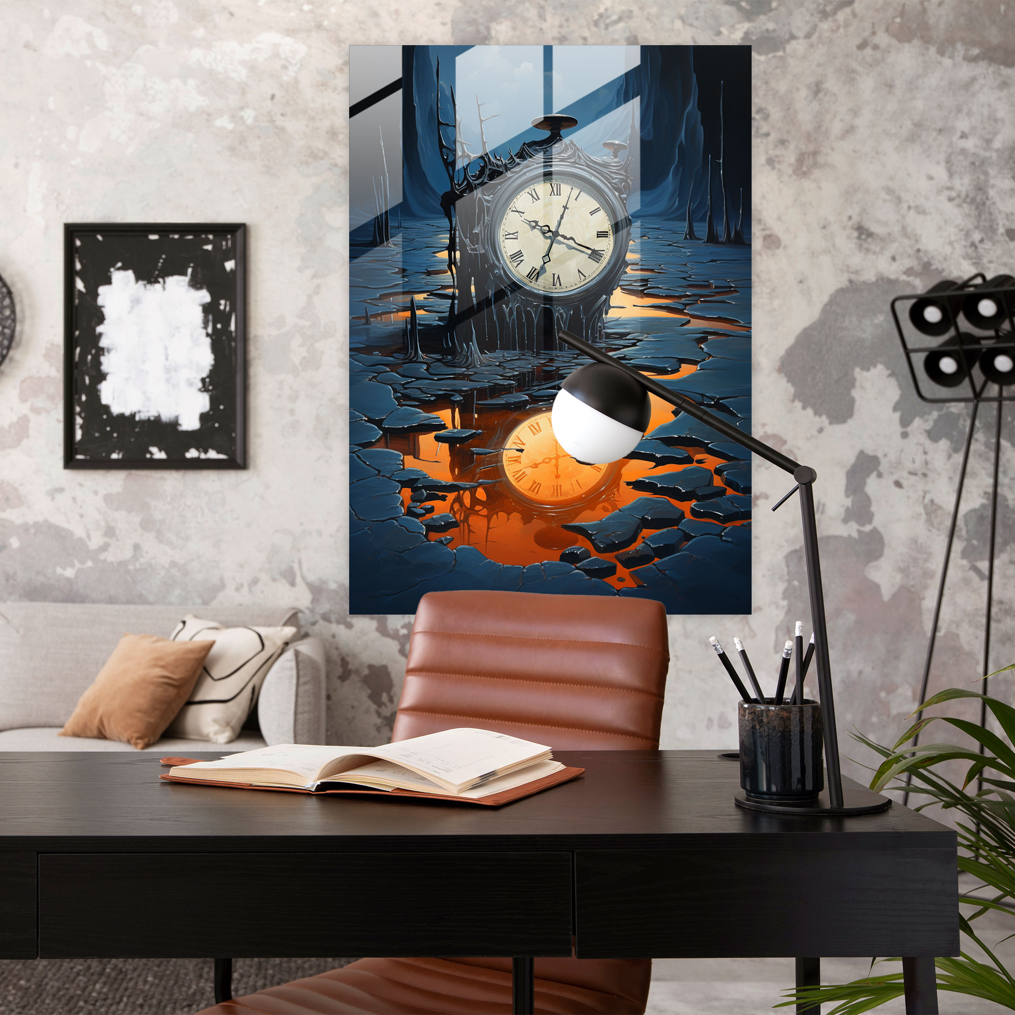 Horror Glass Print: Melting Clock - Horror, Home Decoration, Glass Wall Art, Surreal Painting