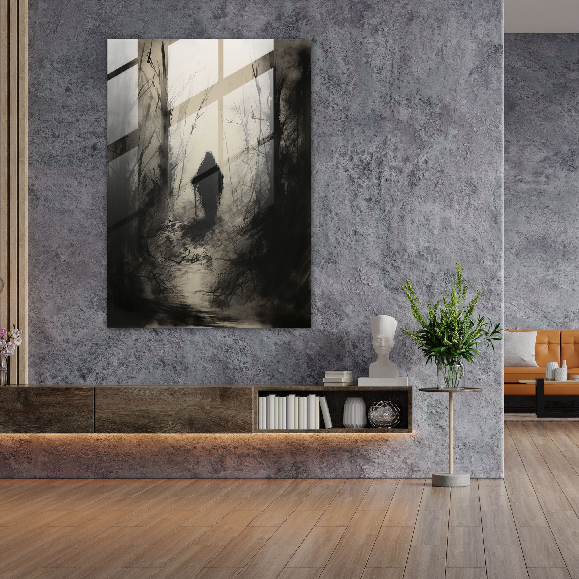 Horror Glass Print: Shadowy Figure - Horror, Home Decoration, Glass Art, Wall Decoration