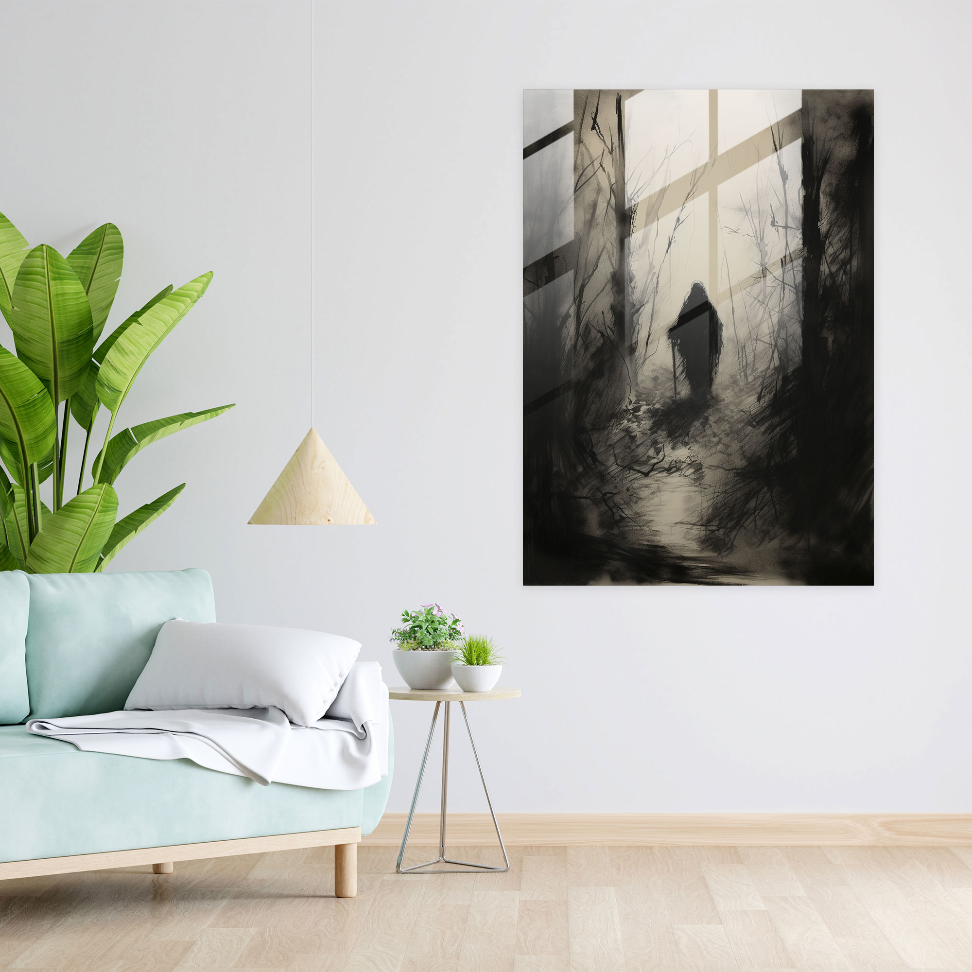 Horror Glass Print: Shadowy Figure - Horror, Home Decoration, Glass Art, Wall Decoration